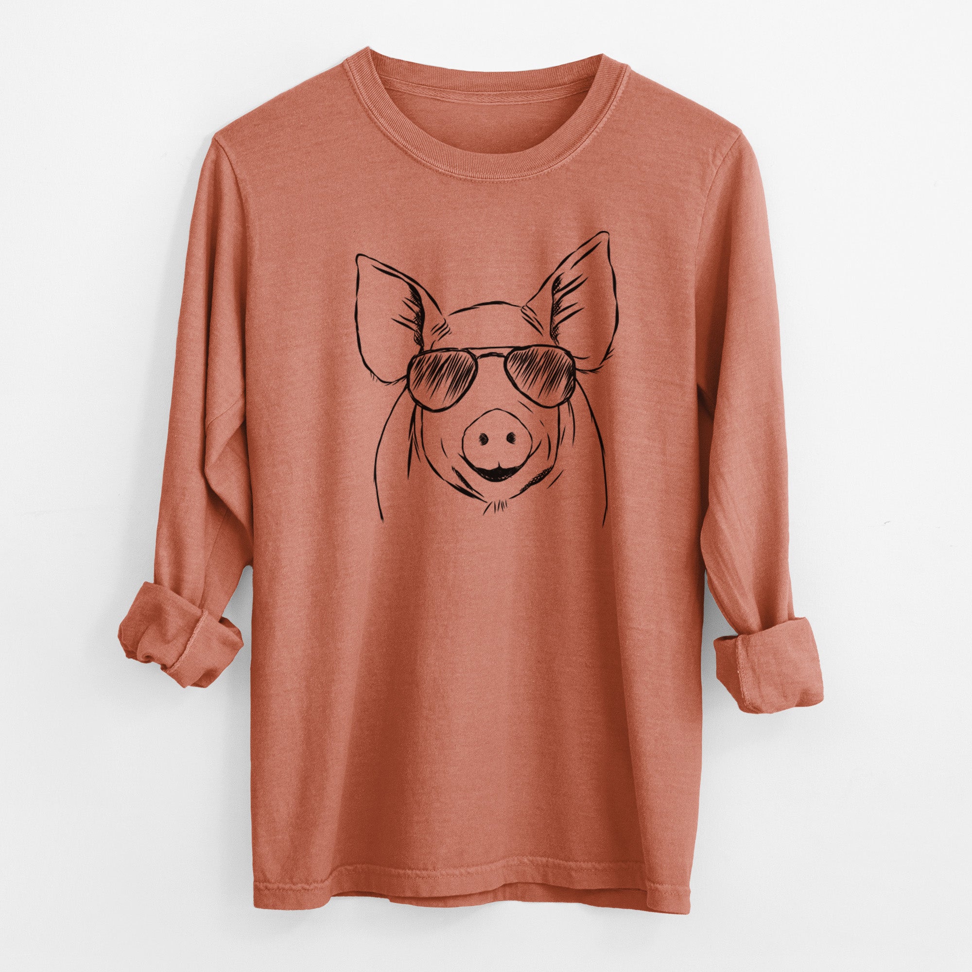 Aviator Perry the Pig - Men's Heavyweight 100% Cotton Long Sleeve