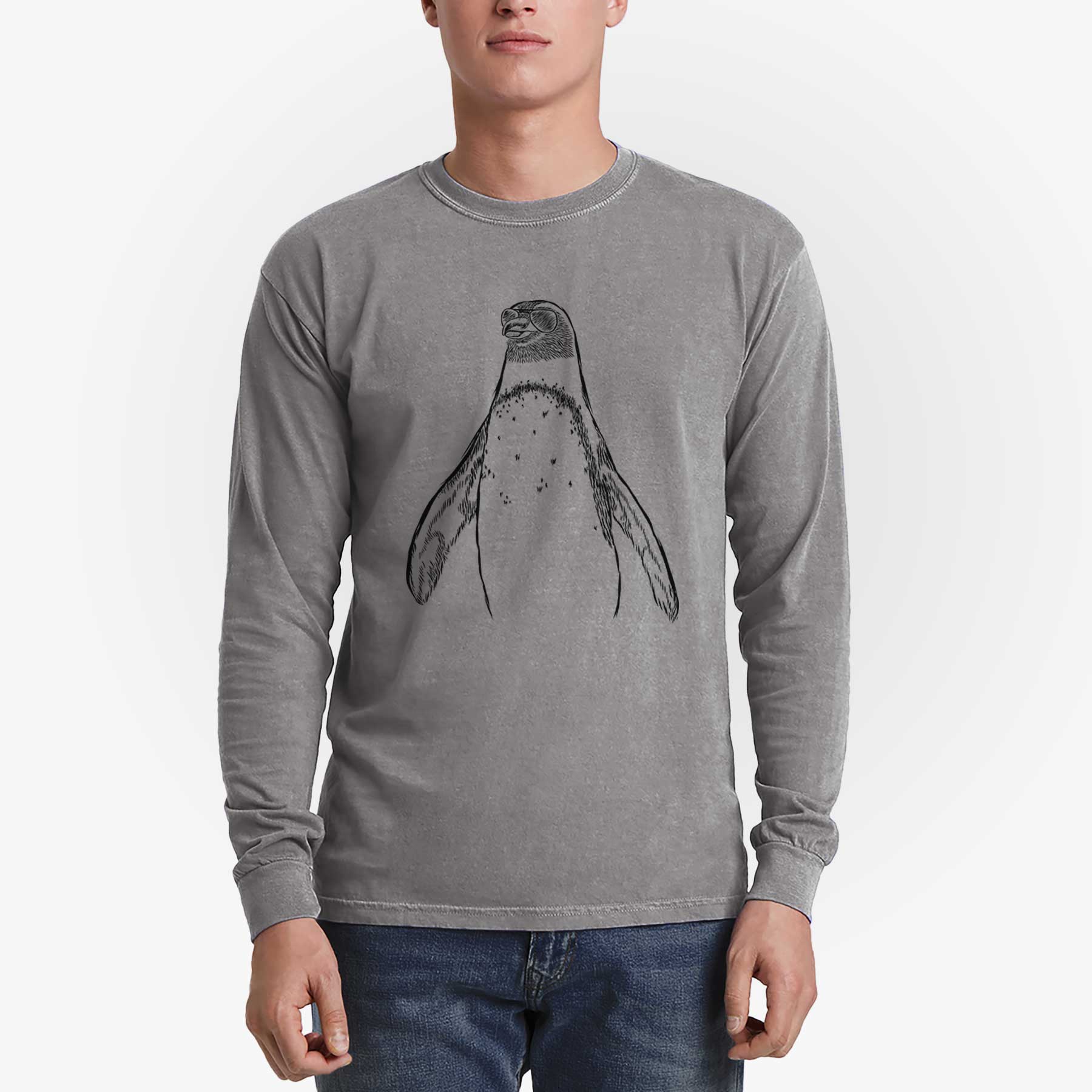 Aviator Peyton the Penguin - Men's Heavyweight 100% Cotton Long Sleeve