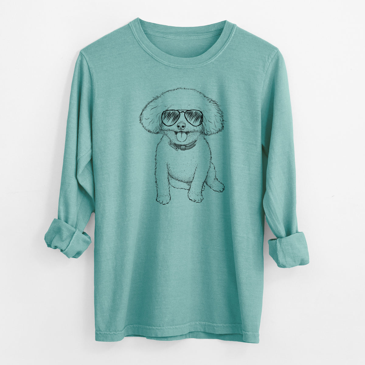 Aviator Peyton the Bichon Frise - Men's Heavyweight 100% Cotton Long Sleeve