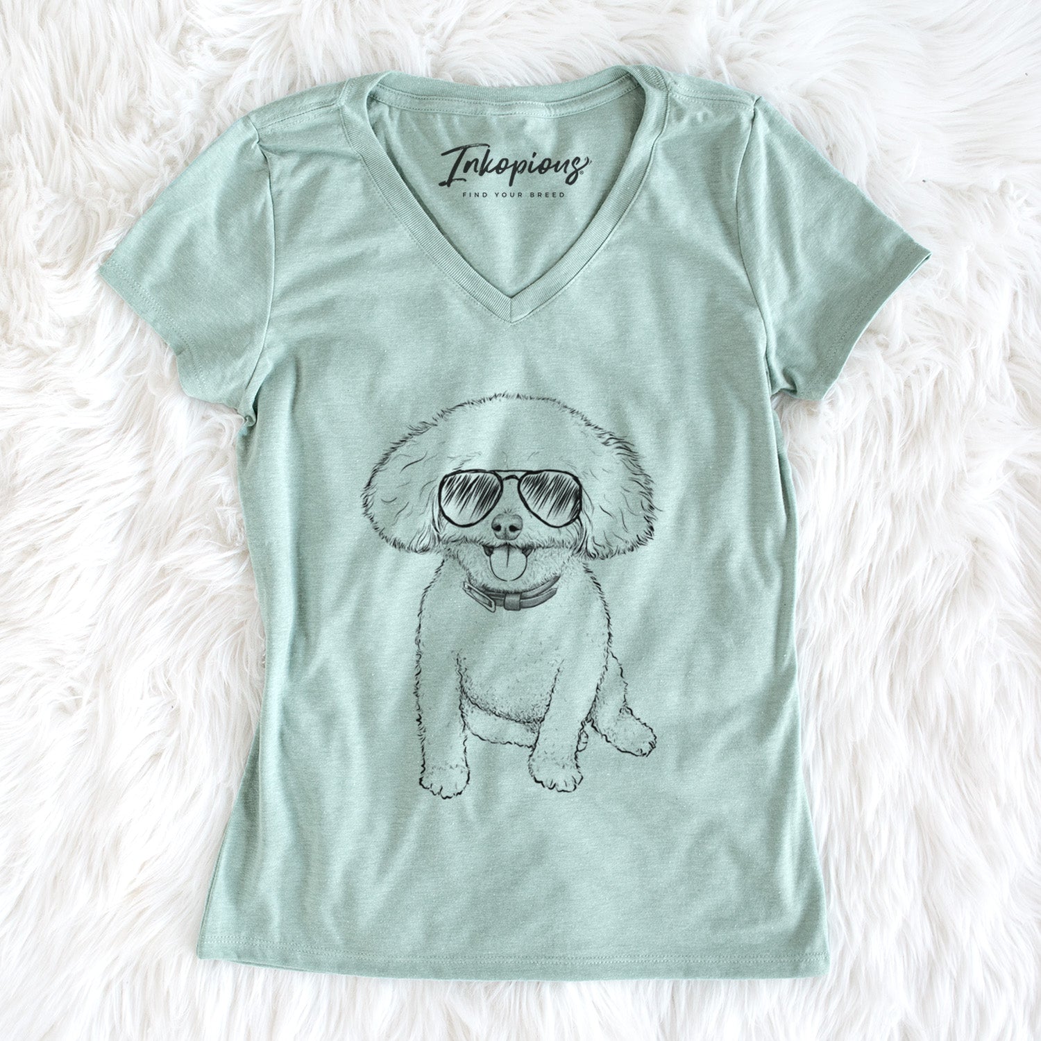 Aviator Peyton the Bichon Frise - Women's V-neck Shirt