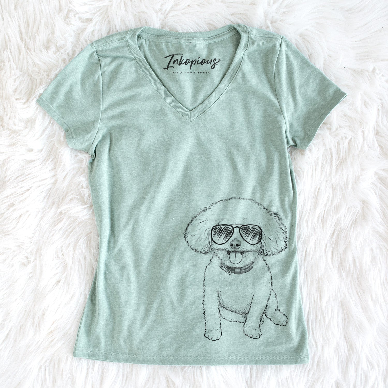 Aviator Peyton the Bichon Frise - Women's V-neck Shirt