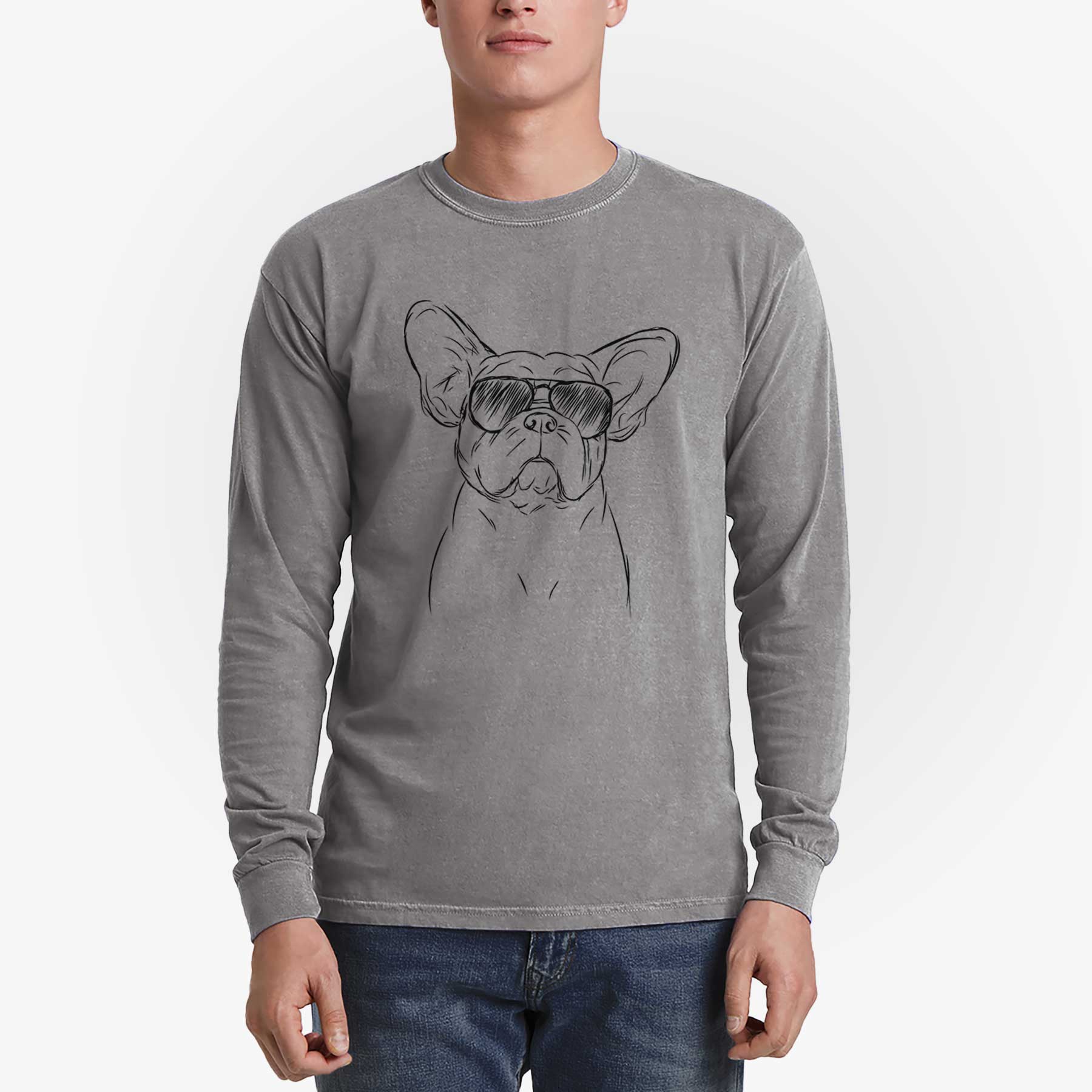 Aviator Pierre the French Bulldog - Men's Heavyweight 100% Cotton Long Sleeve