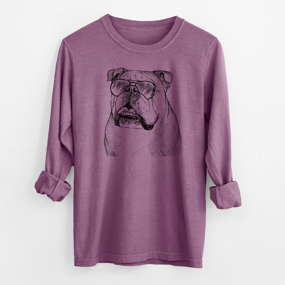 Aviator Piggy the English Bulldog - Men's Heavyweight 100% Cotton Long Sleeve