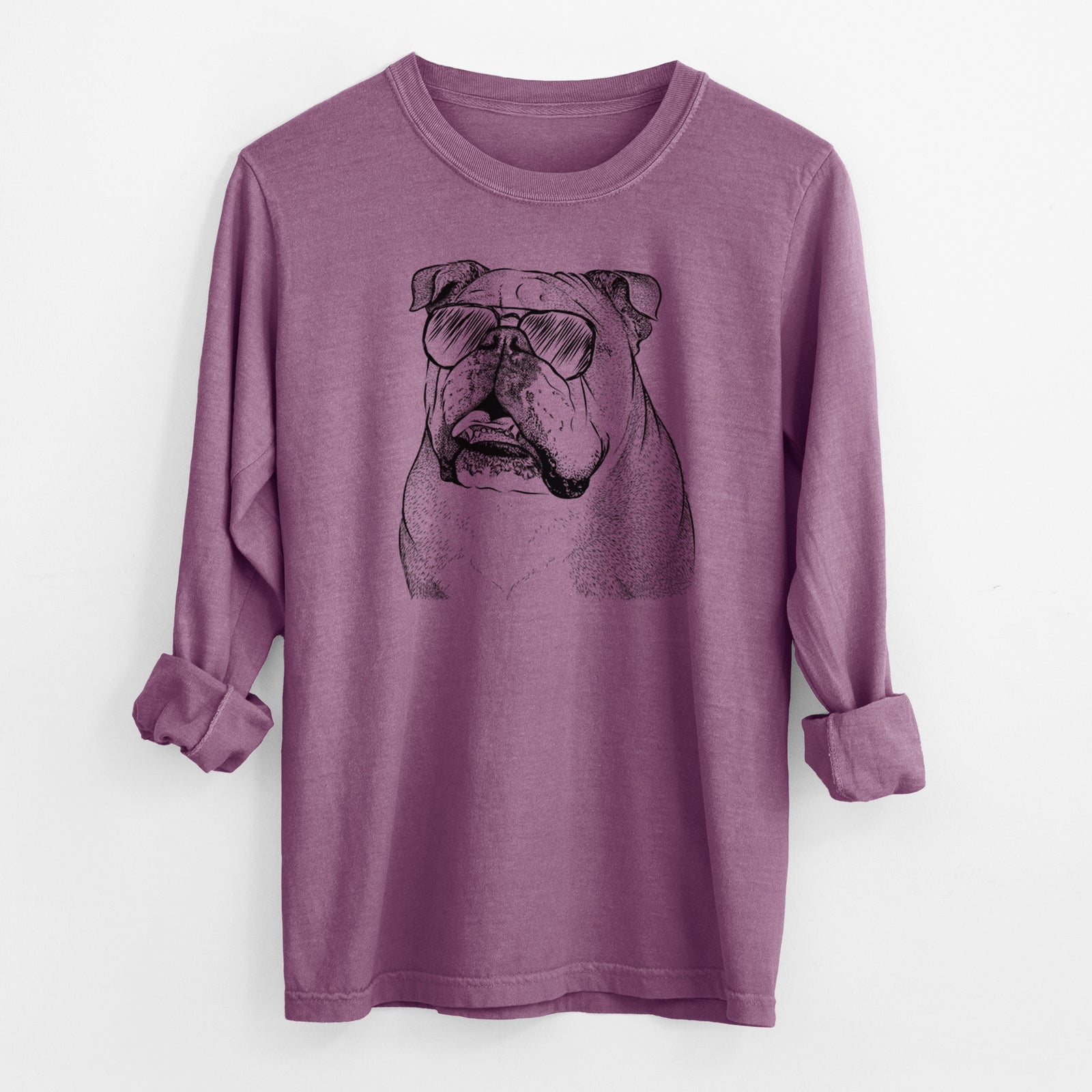 Aviator Piggy the English Bulldog - Men's Heavyweight 100% Cotton Long Sleeve