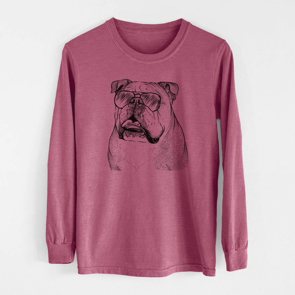 Aviator Piggy the English Bulldog - Men's Heavyweight 100% Cotton Long Sleeve
