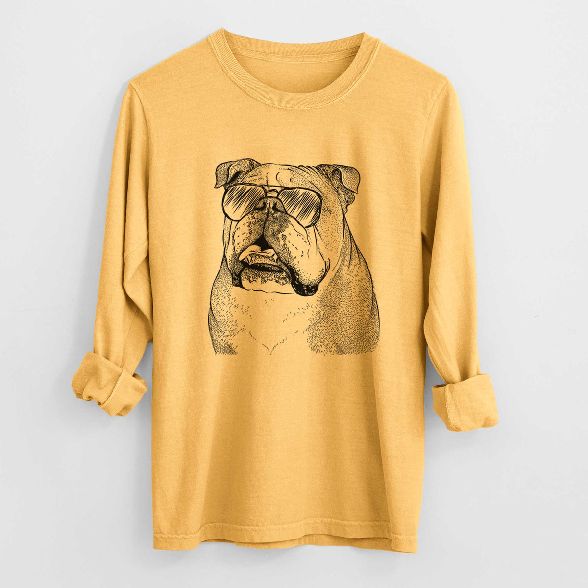 Aviator Piggy the English Bulldog - Men's Heavyweight 100% Cotton Long Sleeve