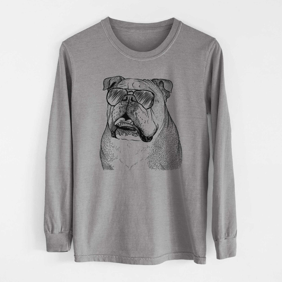 Aviator Piggy the English Bulldog - Men's Heavyweight 100% Cotton Long Sleeve