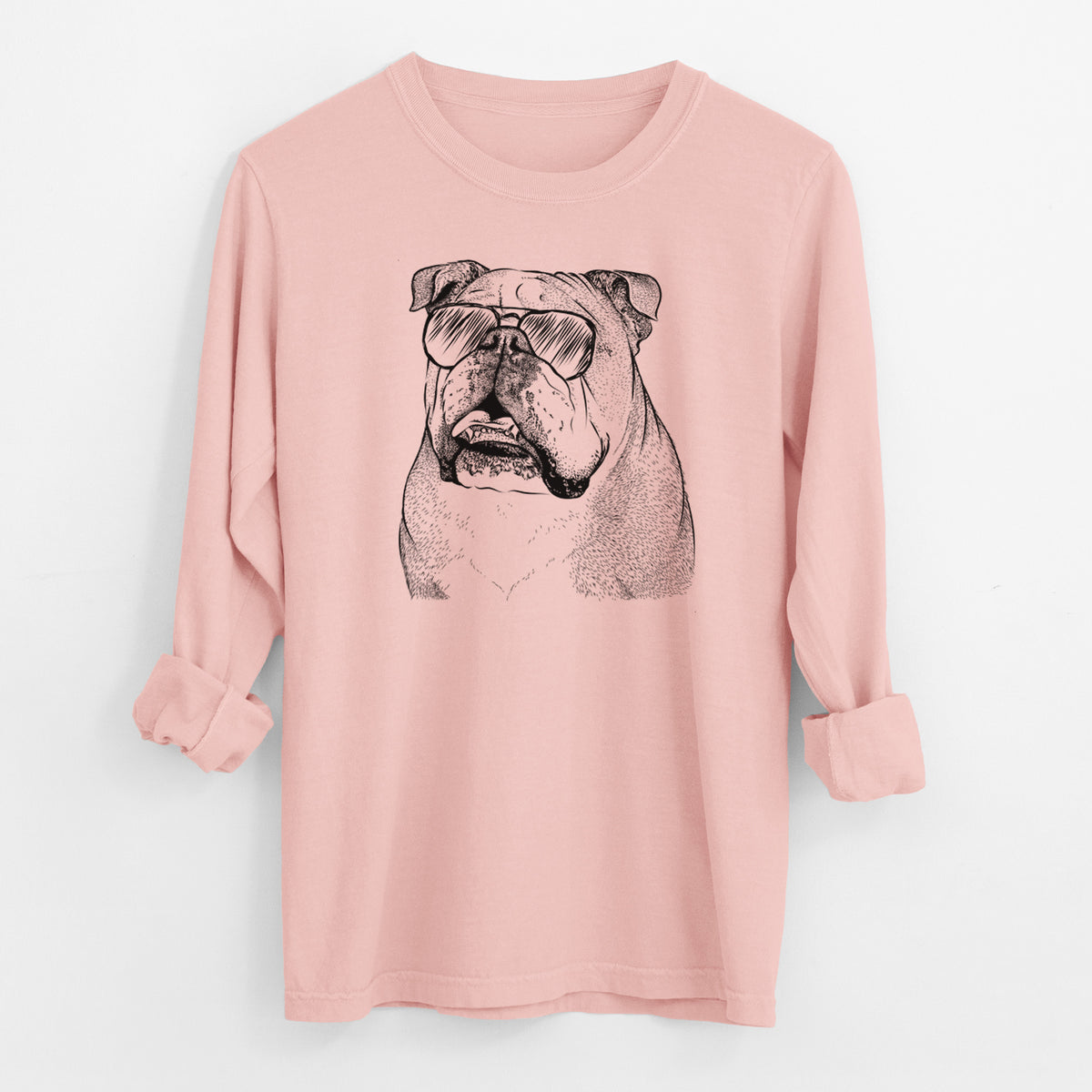 Aviator Piggy the English Bulldog - Men's Heavyweight 100% Cotton Long Sleeve