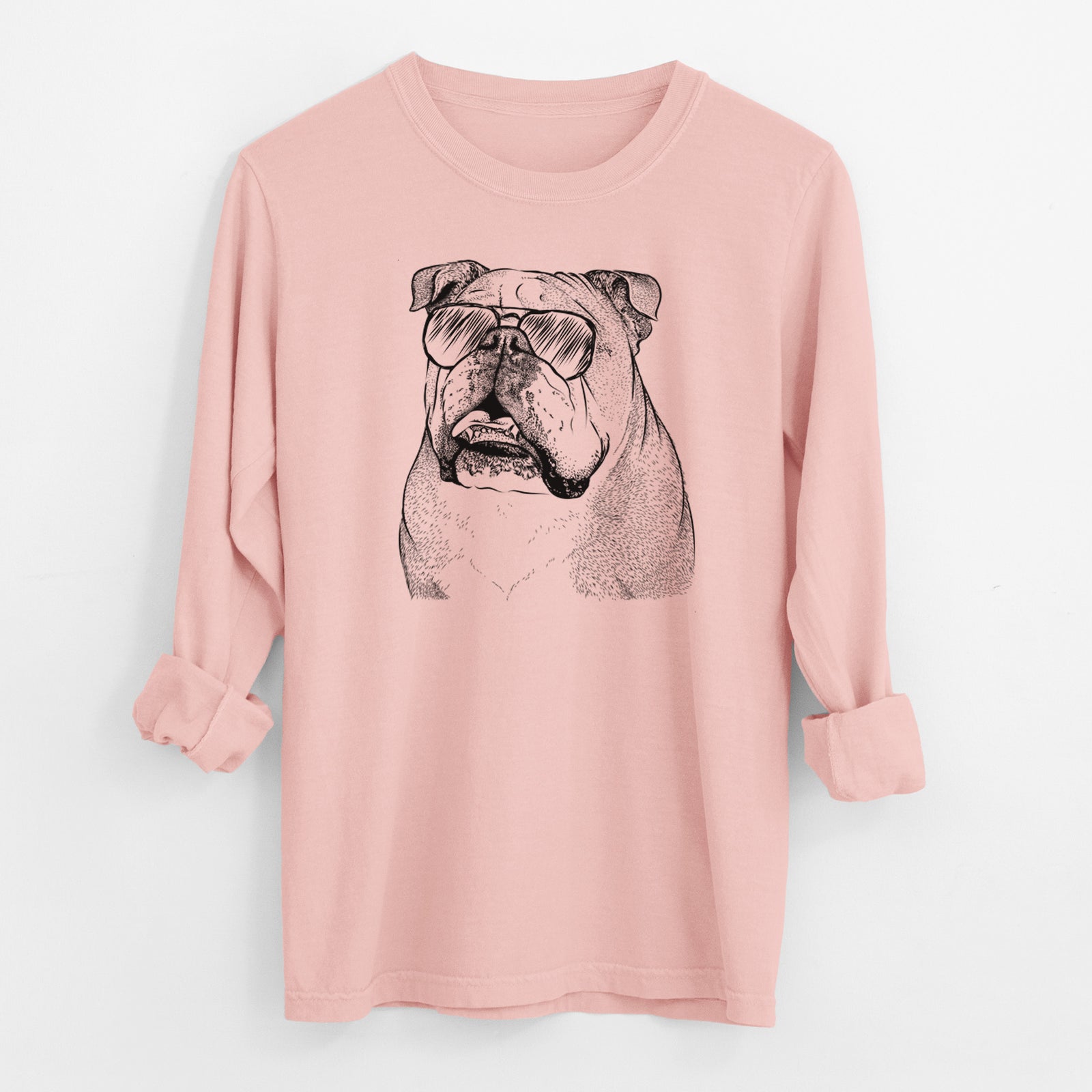 Aviator Piggy the English Bulldog - Men's Heavyweight 100% Cotton Long Sleeve