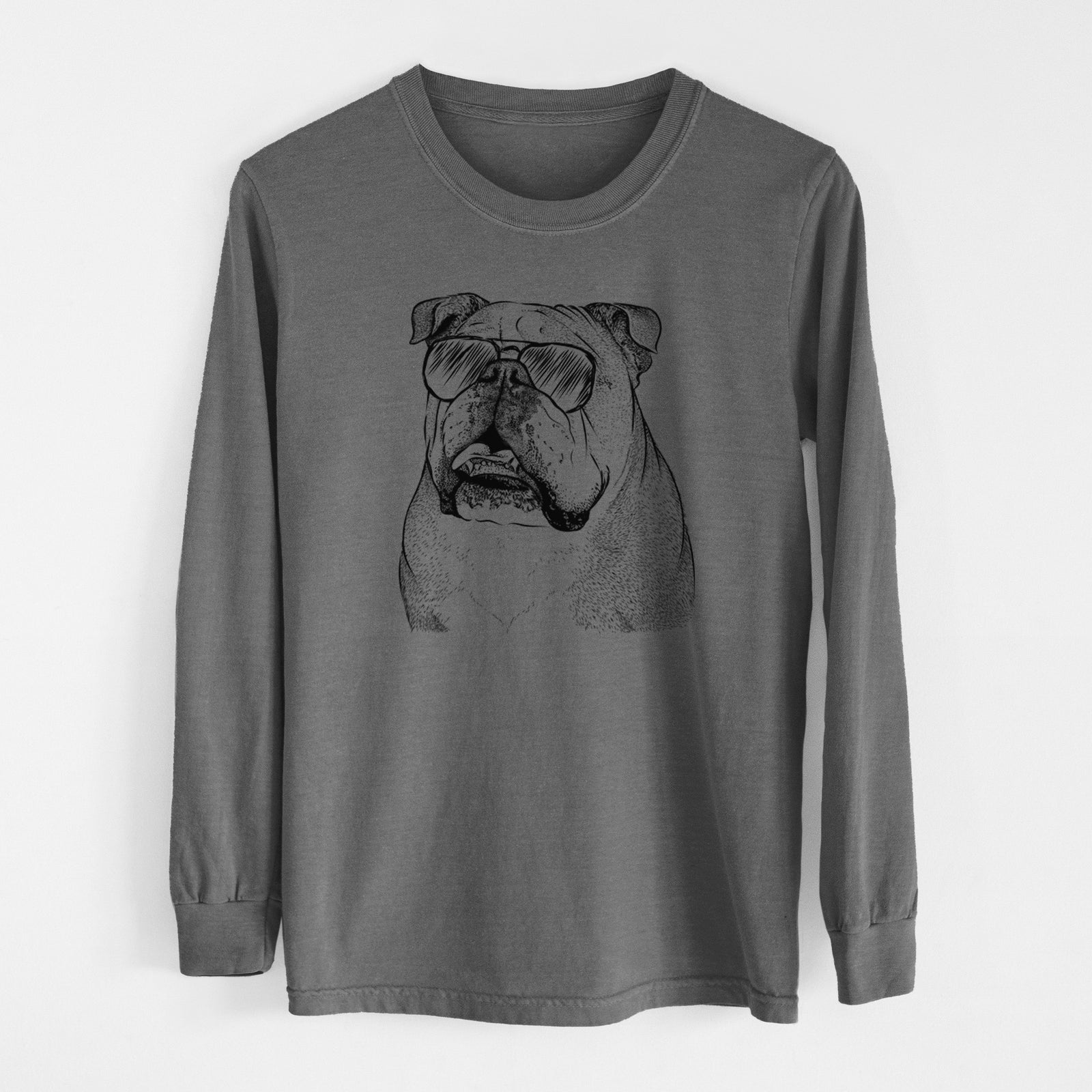 Aviator Piggy the English Bulldog - Men's Heavyweight 100% Cotton Long Sleeve