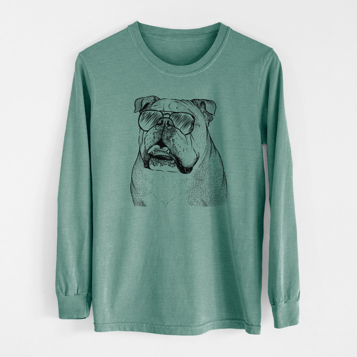 Aviator Piggy the English Bulldog - Men's Heavyweight 100% Cotton Long Sleeve