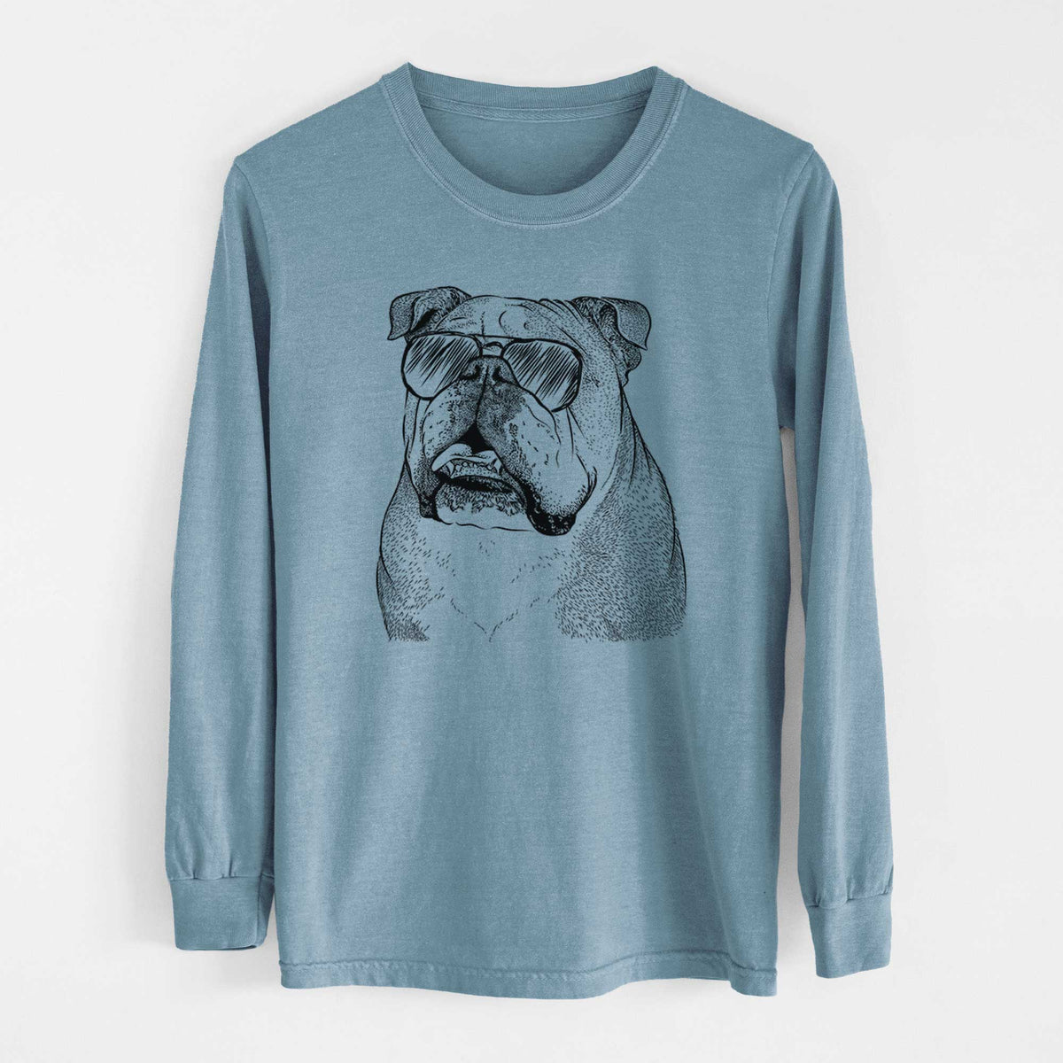 Aviator Piggy the English Bulldog - Men's Heavyweight 100% Cotton Long Sleeve