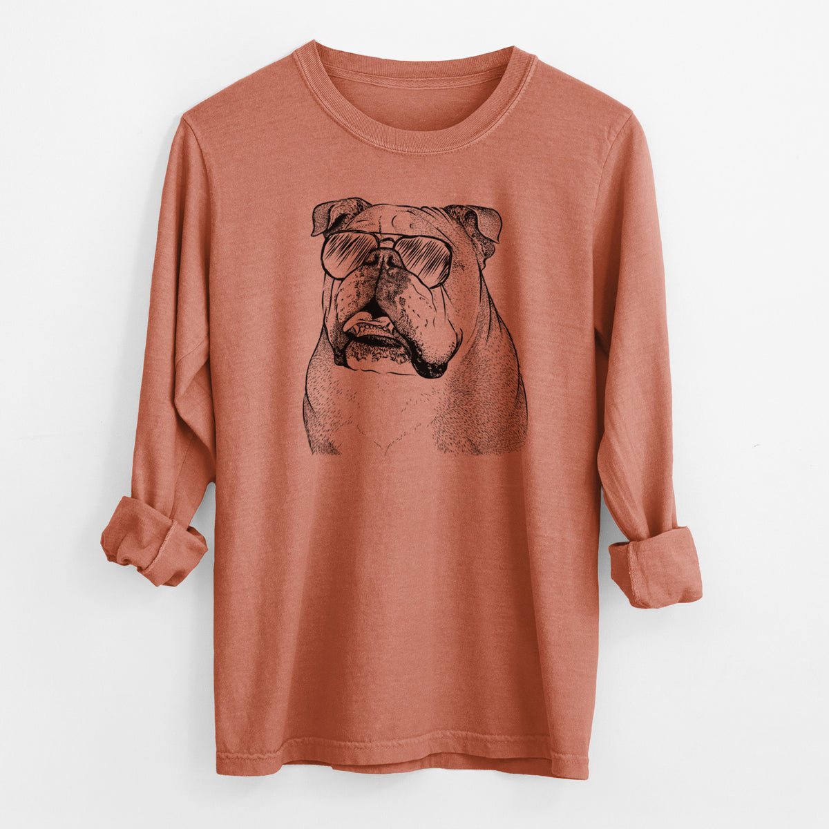 Aviator Piggy the English Bulldog - Men's Heavyweight 100% Cotton Long Sleeve
