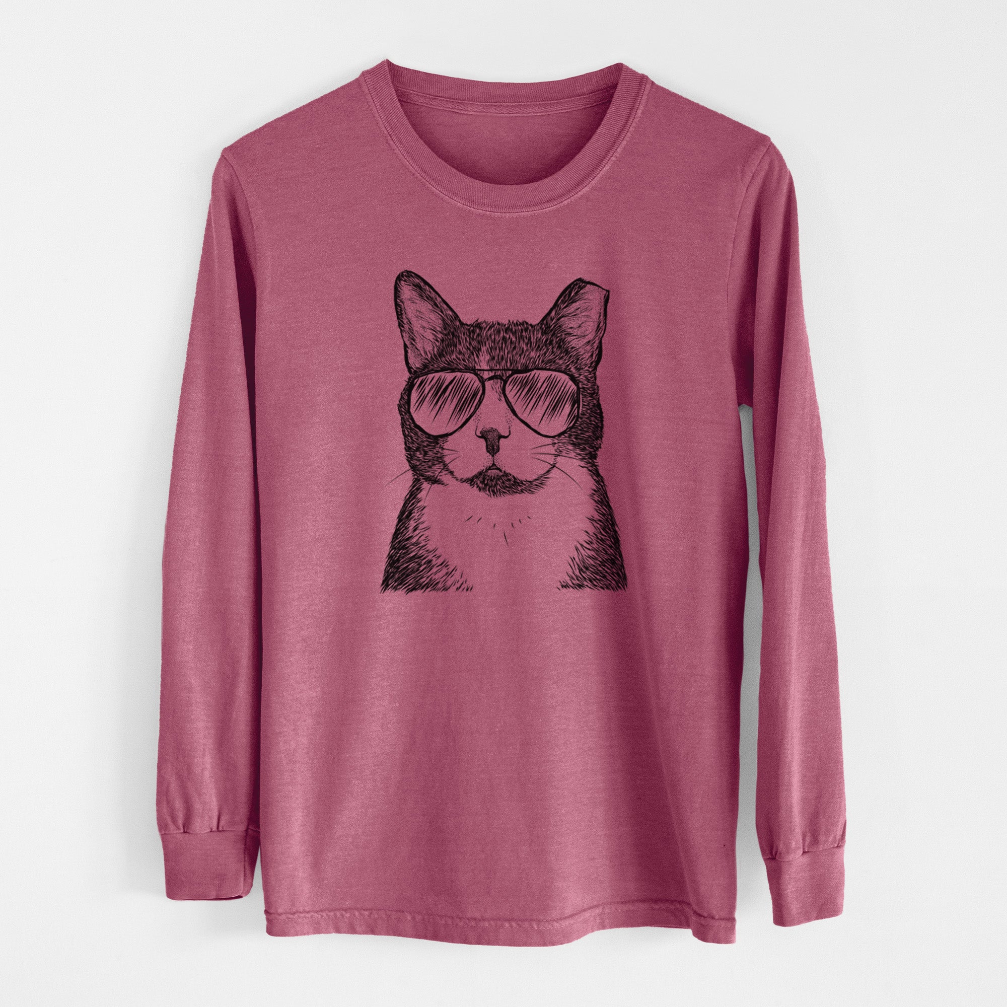Aviator Pinky the Tuxedo Cat - Men's Heavyweight 100% Cotton Long Sleeve