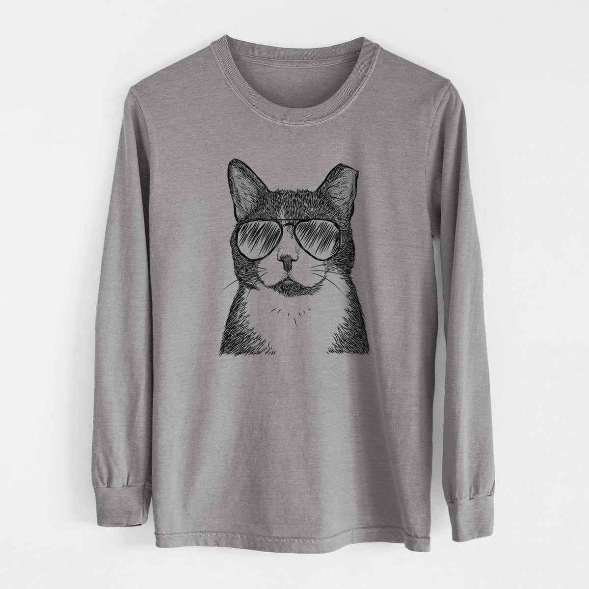 Aviator Pinky the Tuxedo Cat - Men's Heavyweight 100% Cotton Long Sleeve