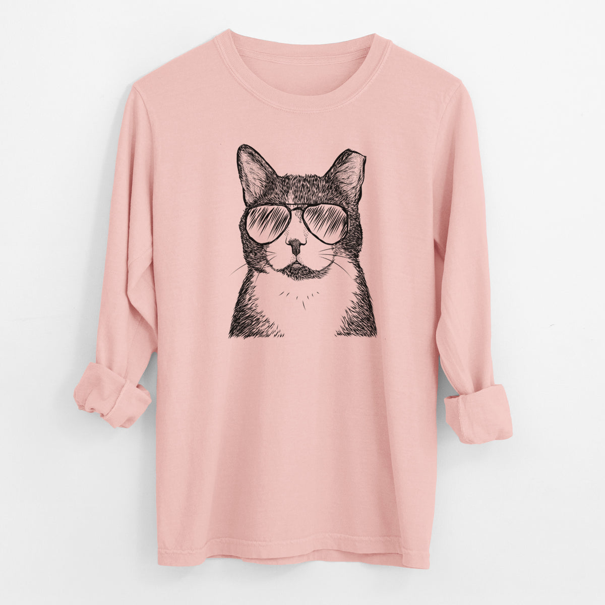 Aviator Pinky the Tuxedo Cat - Men's Heavyweight 100% Cotton Long Sleeve