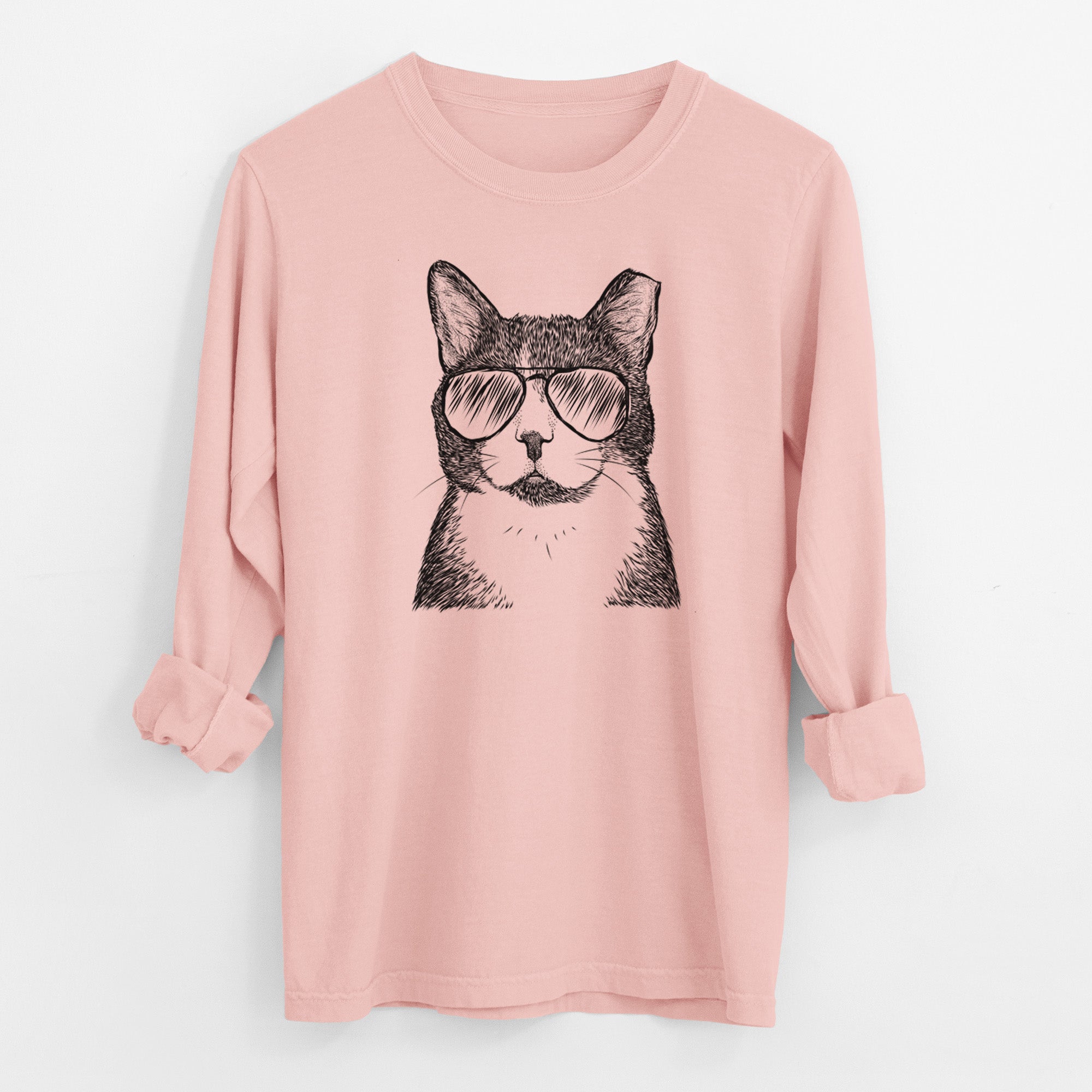 Aviator Pinky the Tuxedo Cat - Men's Heavyweight 100% Cotton Long Sleeve
