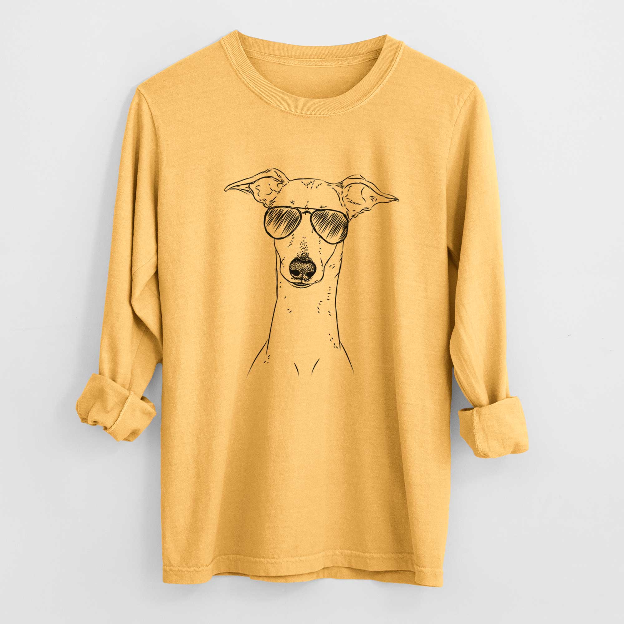 Aviator Pip the Italian Greyhound - Men's Heavyweight 100% Cotton Long Sleeve