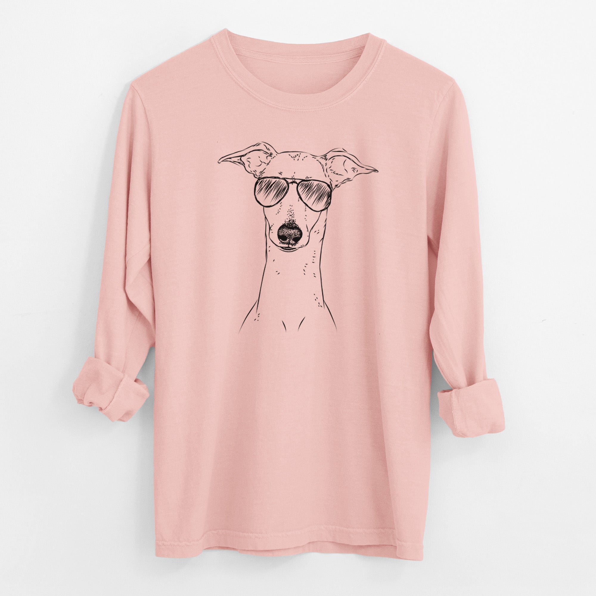 Aviator Pip the Italian Greyhound - Men's Heavyweight 100% Cotton Long Sleeve