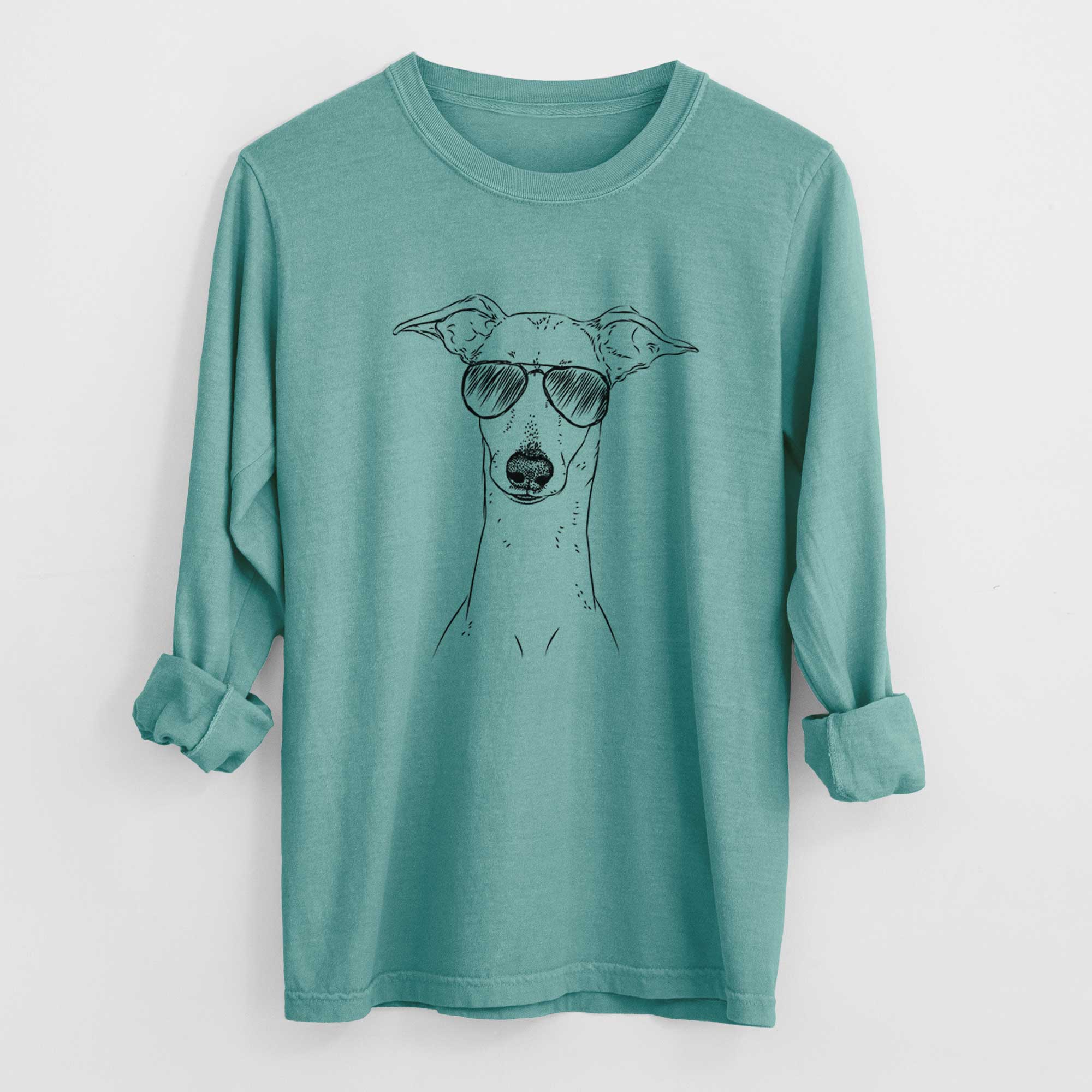 Aviator Pip the Italian Greyhound - Men's Heavyweight 100% Cotton Long Sleeve