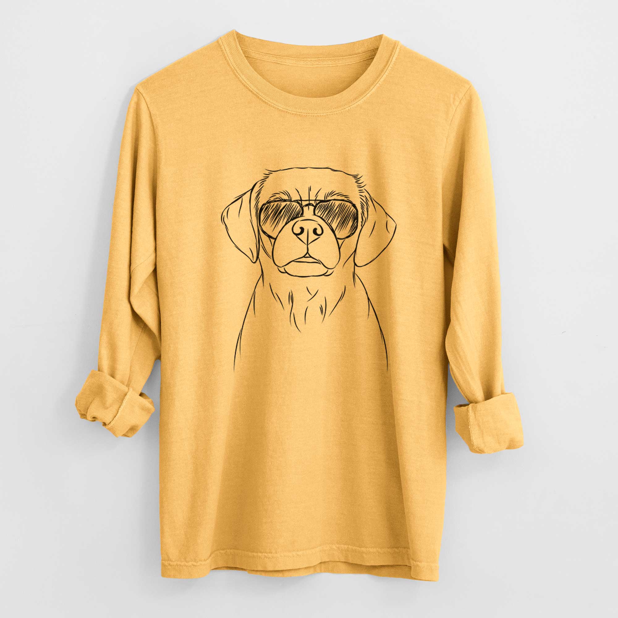 Aviator Popcorn the Puggle - Men's Heavyweight 100% Cotton Long Sleeve