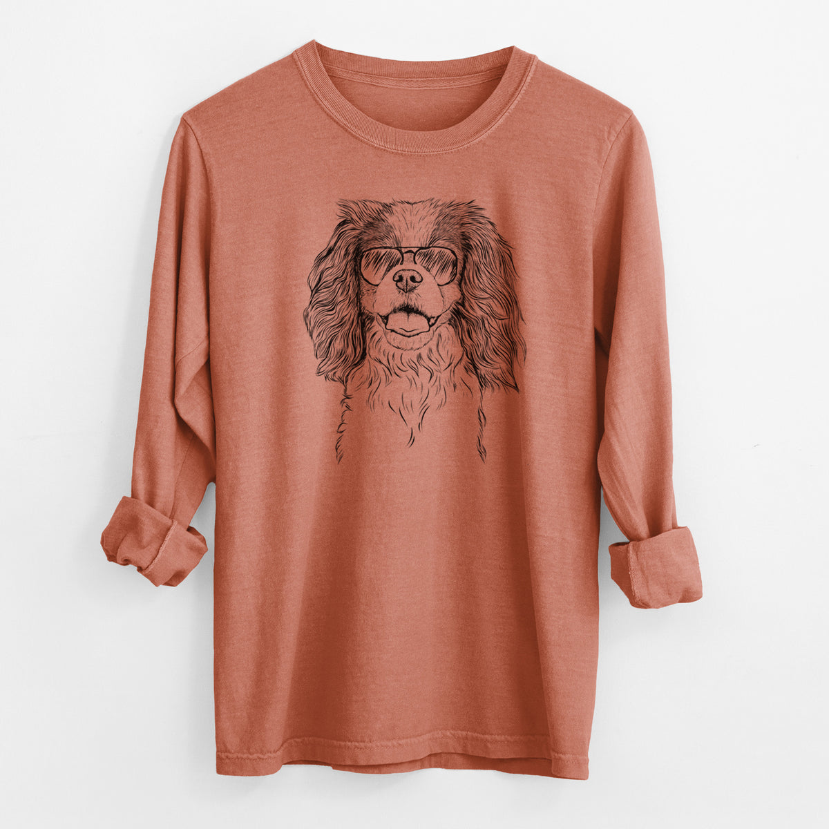 Aviator Poppy the Cavalier King Charles Spaniel - Men's Heavyweight 100% Cotton Long Sleeve