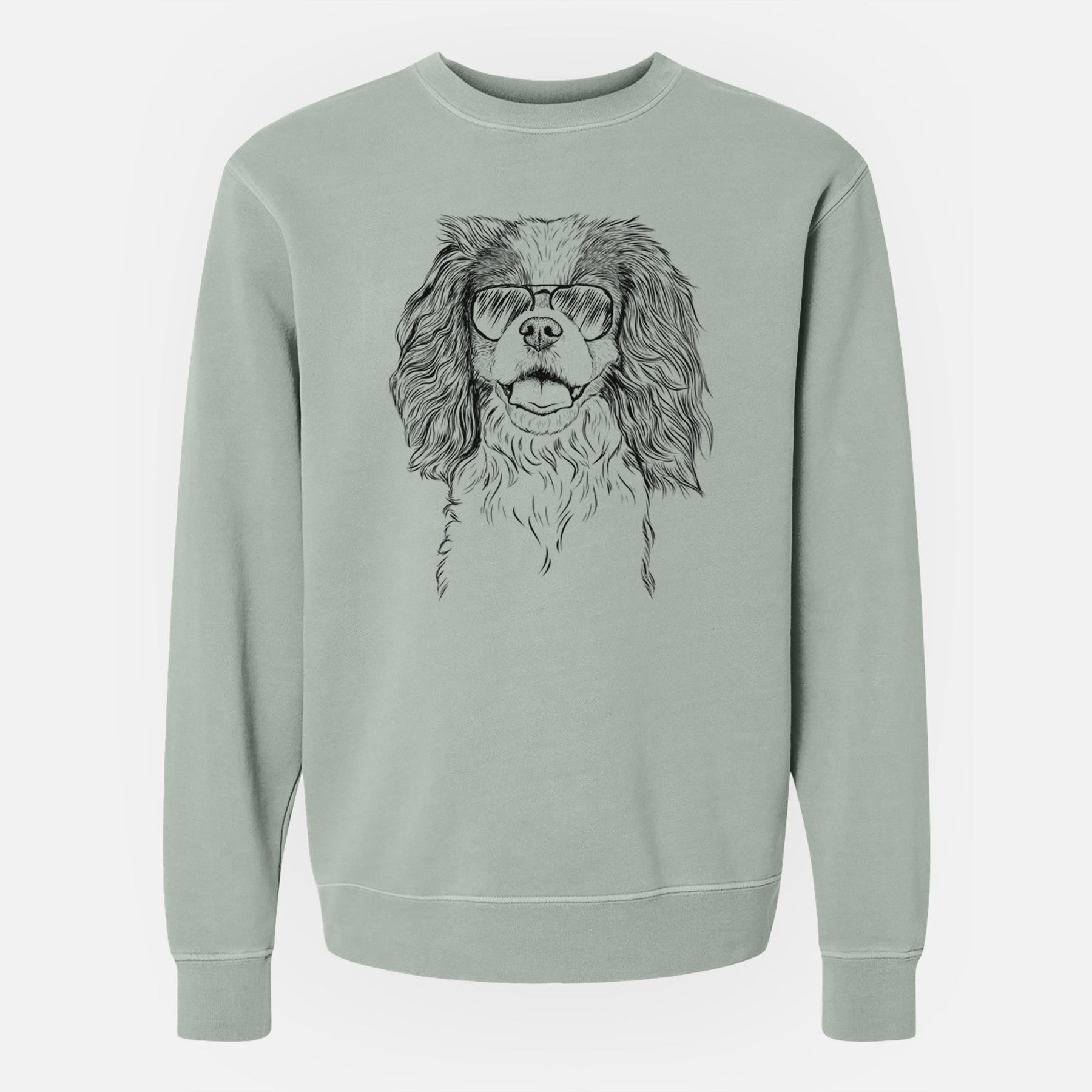 Aviator Poppy the Cavalier King Charles Spaniel - Unisex Pigment Dyed Crew Sweatshirt