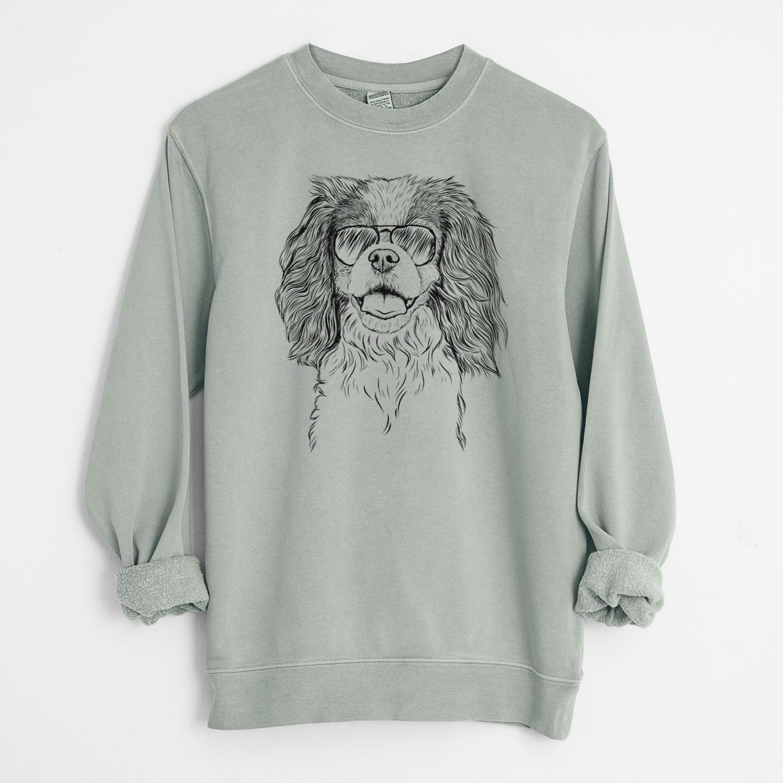 Aviator Poppy the Cavalier King Charles Spaniel - Unisex Pigment Dyed Crew Sweatshirt