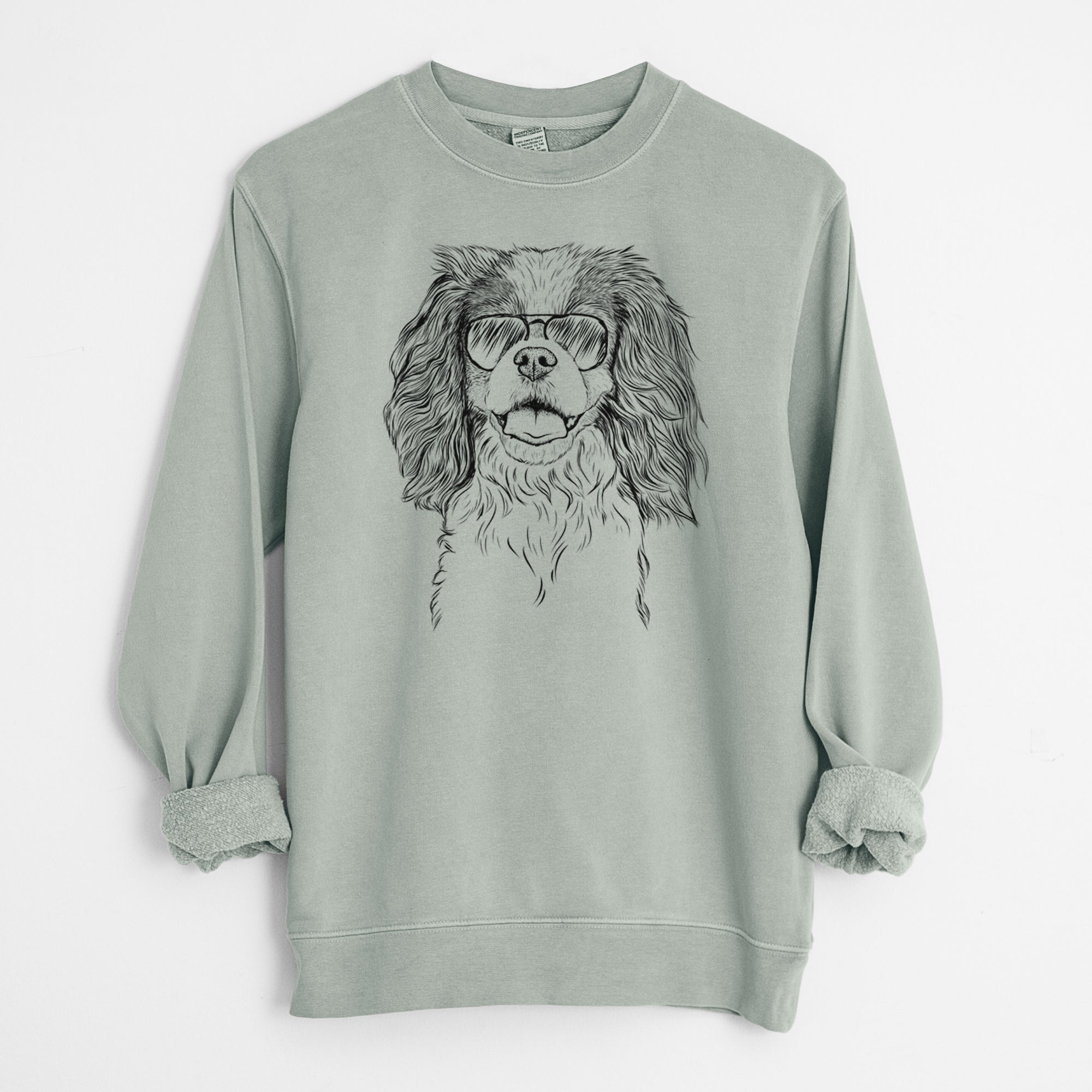 Aviator Poppy the Cavalier King Charles Spaniel - Unisex Pigment Dyed Crew Sweatshirt
