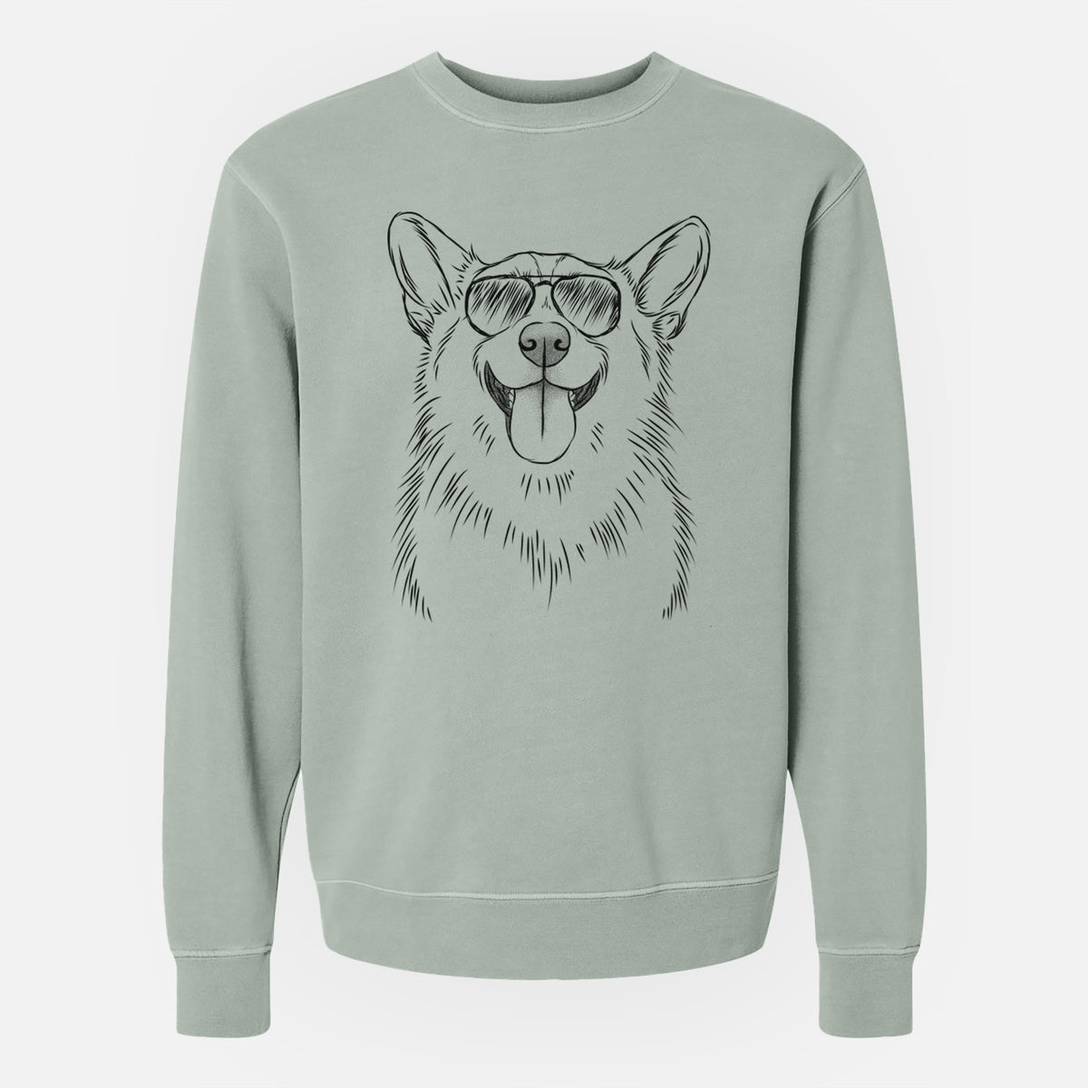 Aviator Porter the Pembroke Welsh Corgi - Unisex Pigment Dyed Crew Sweatshirt