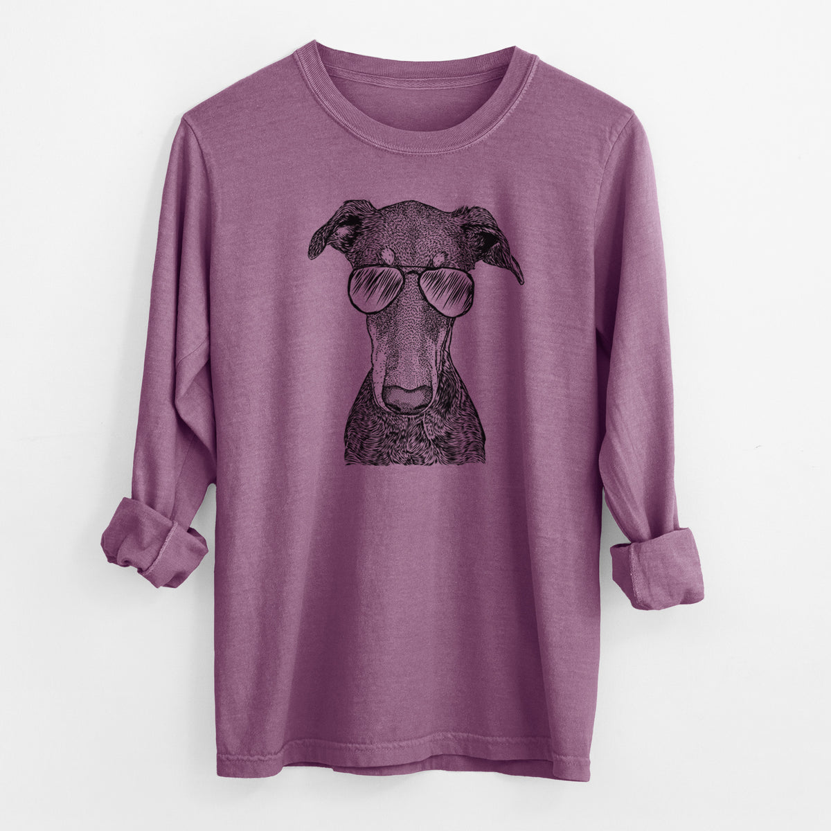 Aviator Princess Fiona the Doberman Pinscher - Men's Heavyweight 100% Cotton Long Sleeve