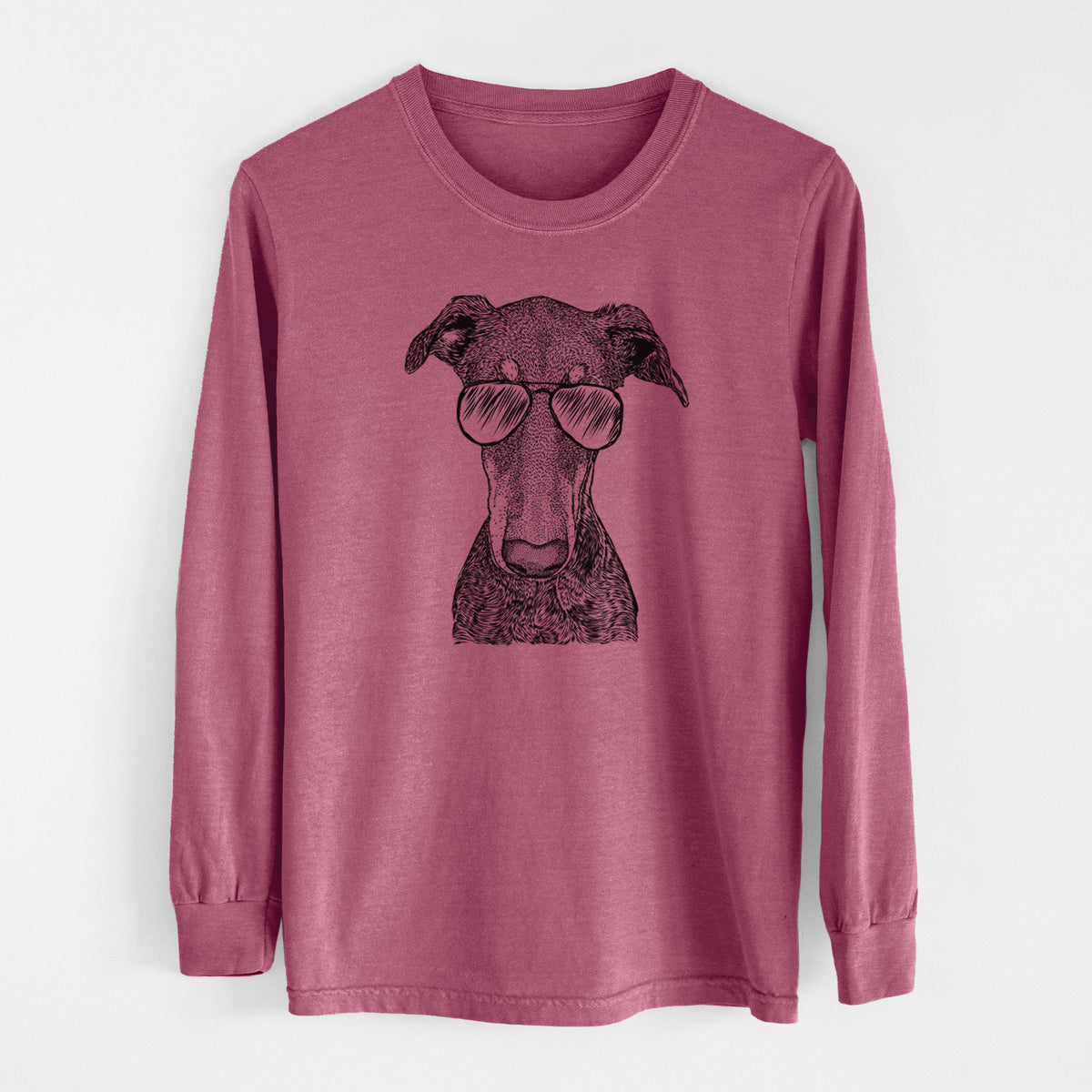 Aviator Princess Fiona the Doberman Pinscher - Men's Heavyweight 100% Cotton Long Sleeve