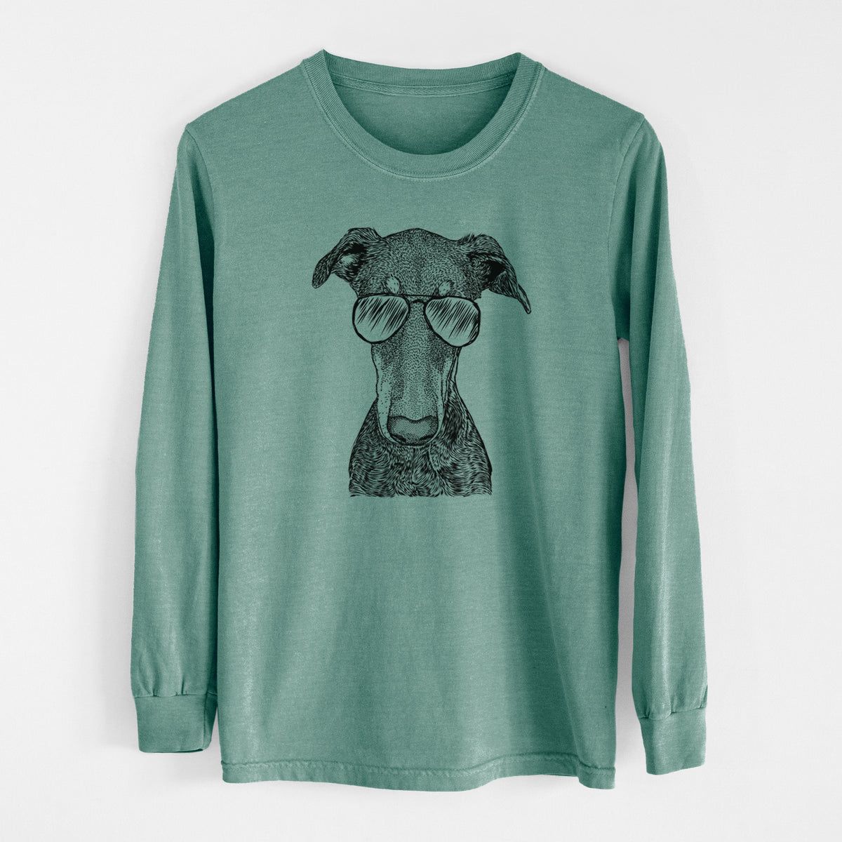 Aviator Princess Fiona the Doberman Pinscher - Men's Heavyweight 100% Cotton Long Sleeve
