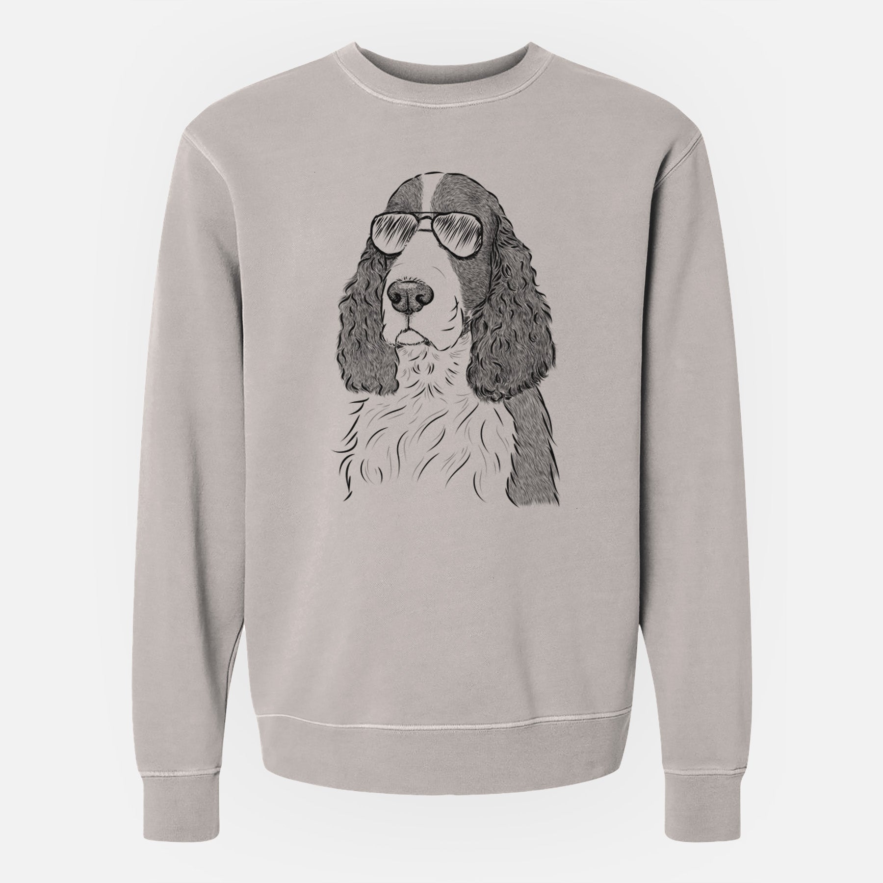 Aviator Quincy the English Springer Spaniel - Unisex Pigment Dyed Crew Sweatshirt