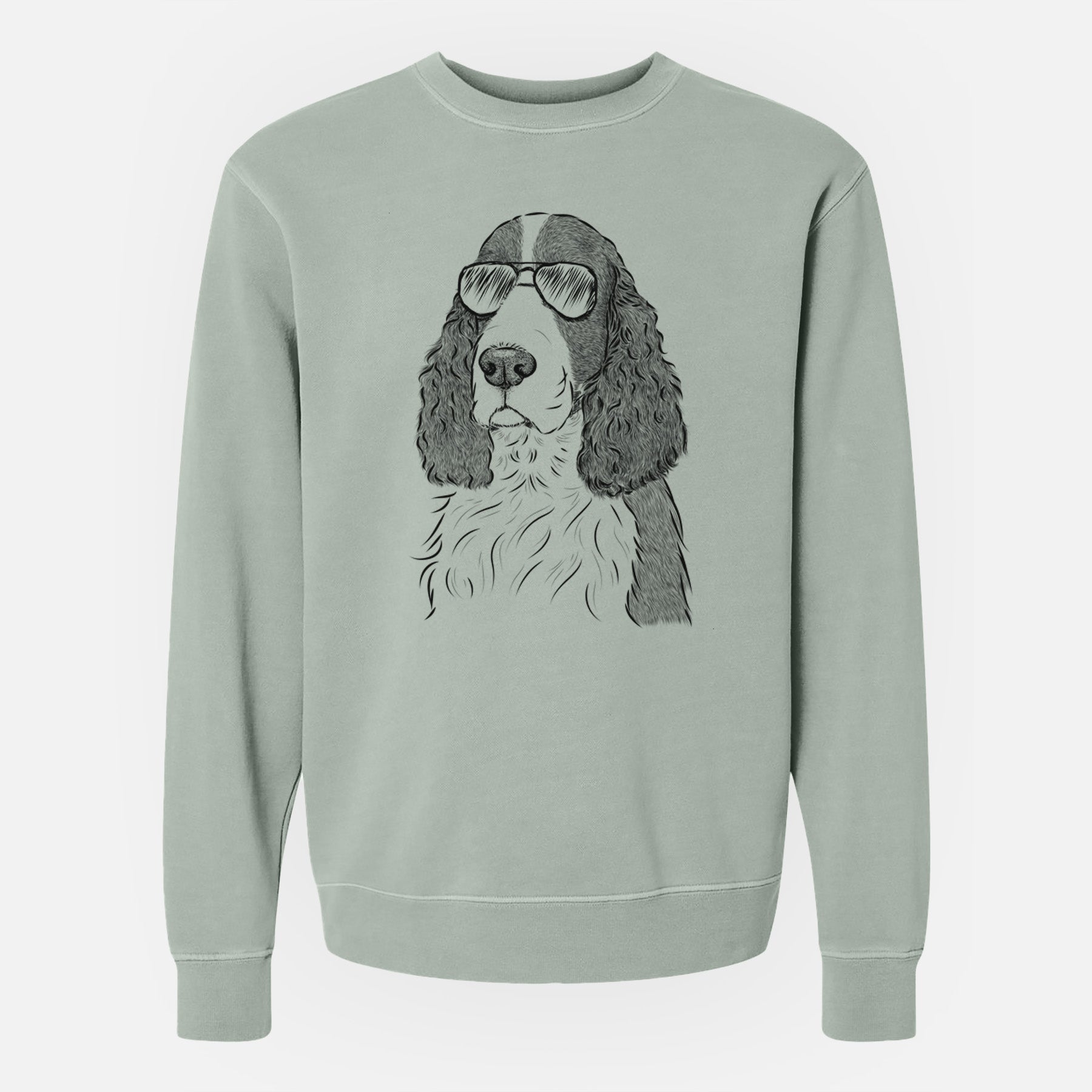 Aviator Quincy the English Springer Spaniel - Unisex Pigment Dyed Crew Sweatshirt