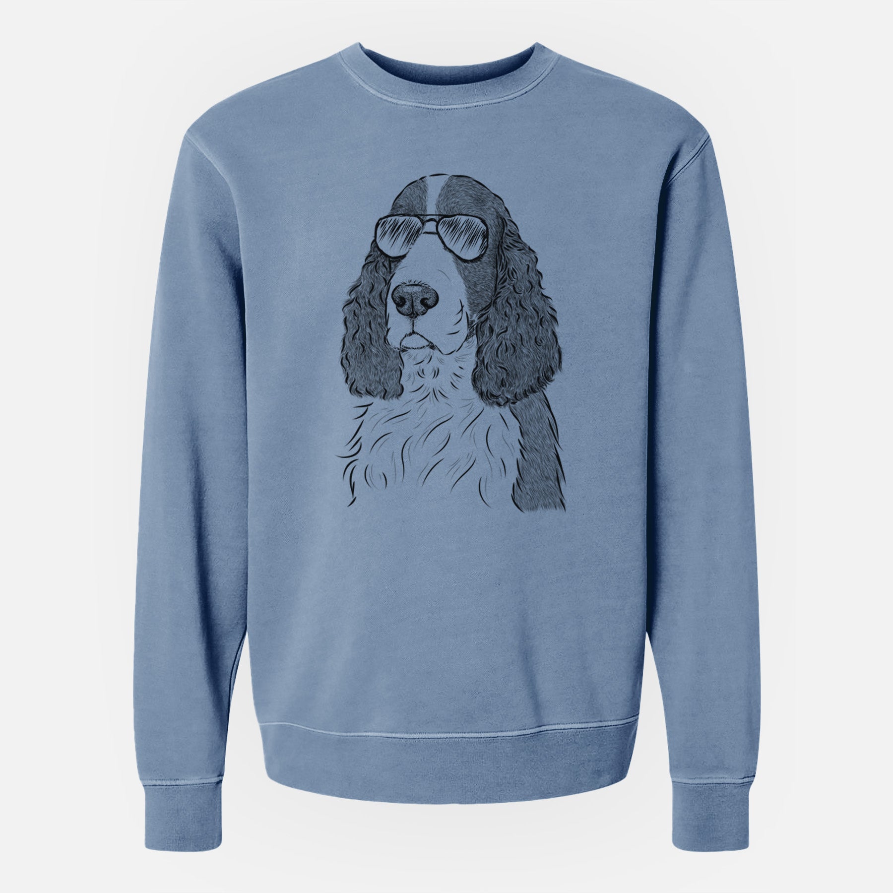 Aviator Quincy the English Springer Spaniel - Unisex Pigment Dyed Crew Sweatshirt