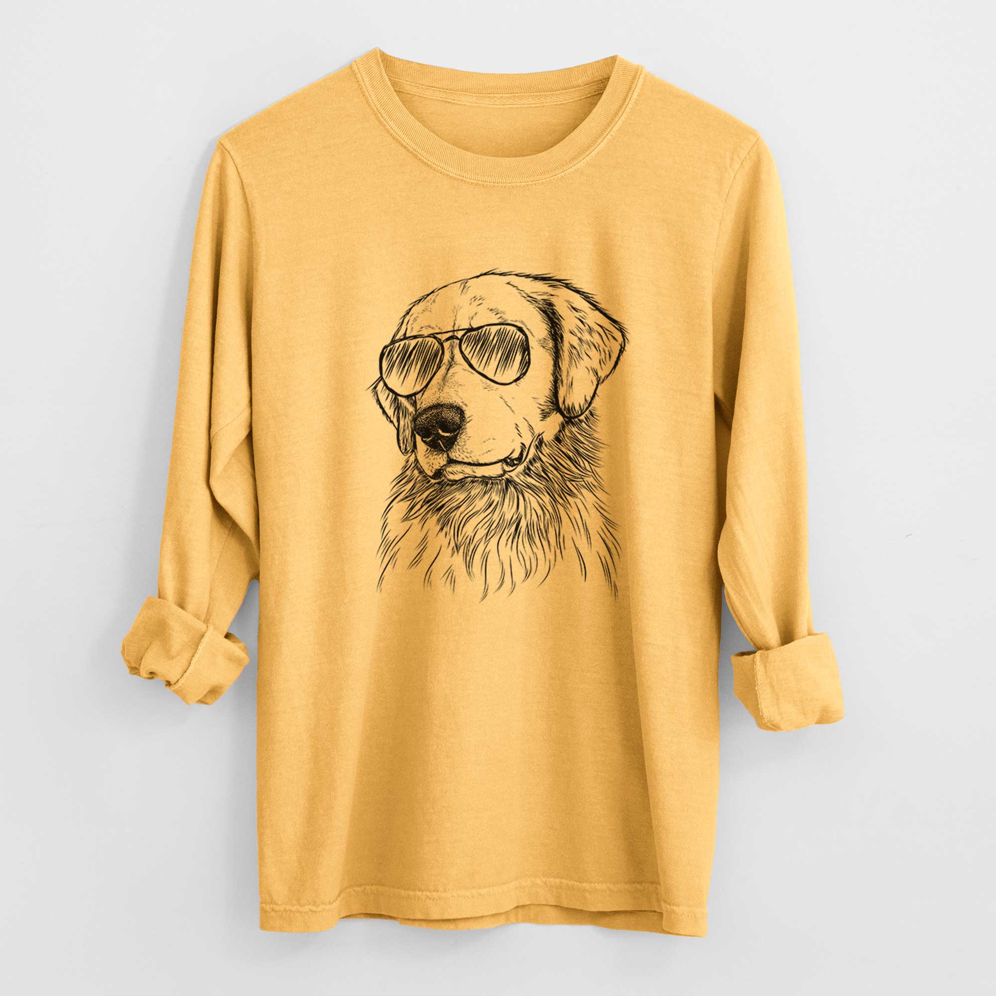 Aviator Quinn the Golden Retriever - Men's Heavyweight 100% Cotton Long Sleeve