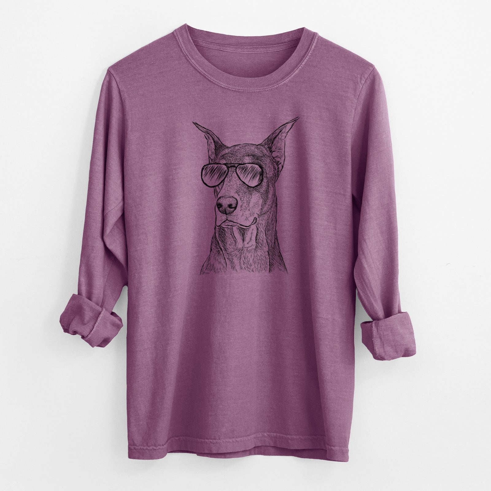 Aviator RJ the Doberman Pinscher - Men's Heavyweight 100% Cotton Long Sleeve