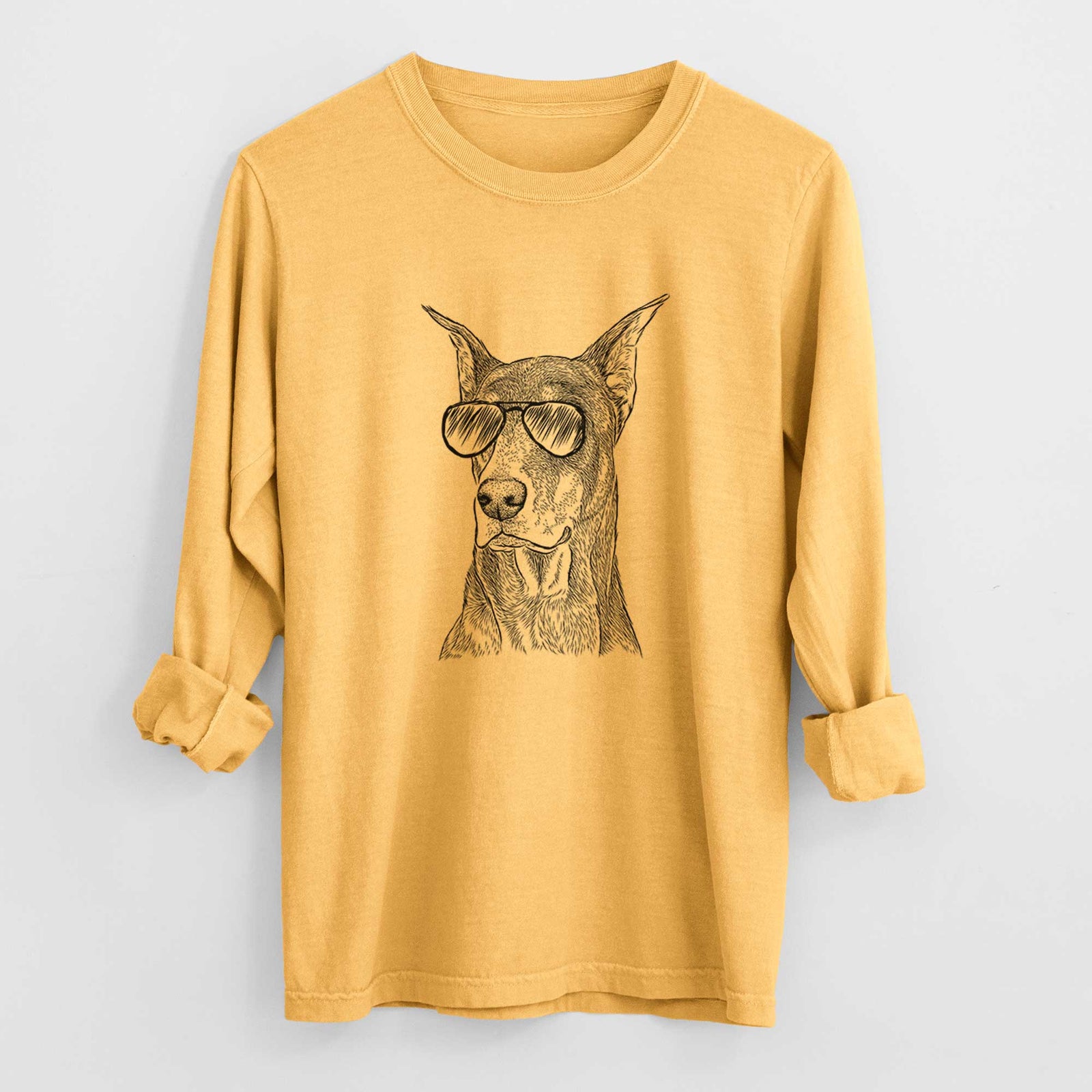 Aviator RJ the Doberman Pinscher - Men's Heavyweight 100% Cotton Long Sleeve