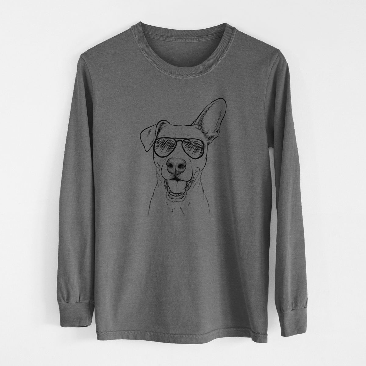 Aviator Radar the Pitbull Mix - Men&#39;s Heavyweight 100% Cotton Long Sleeve