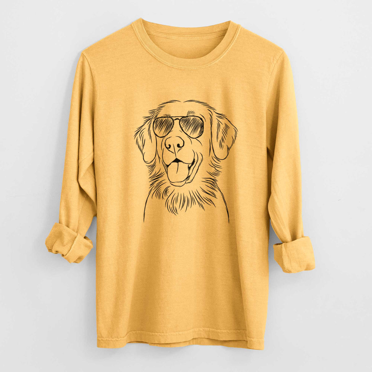Aviator Raisin the Flat Coated Retriever - Men's Heavyweight 100% Cotton Long Sleeve