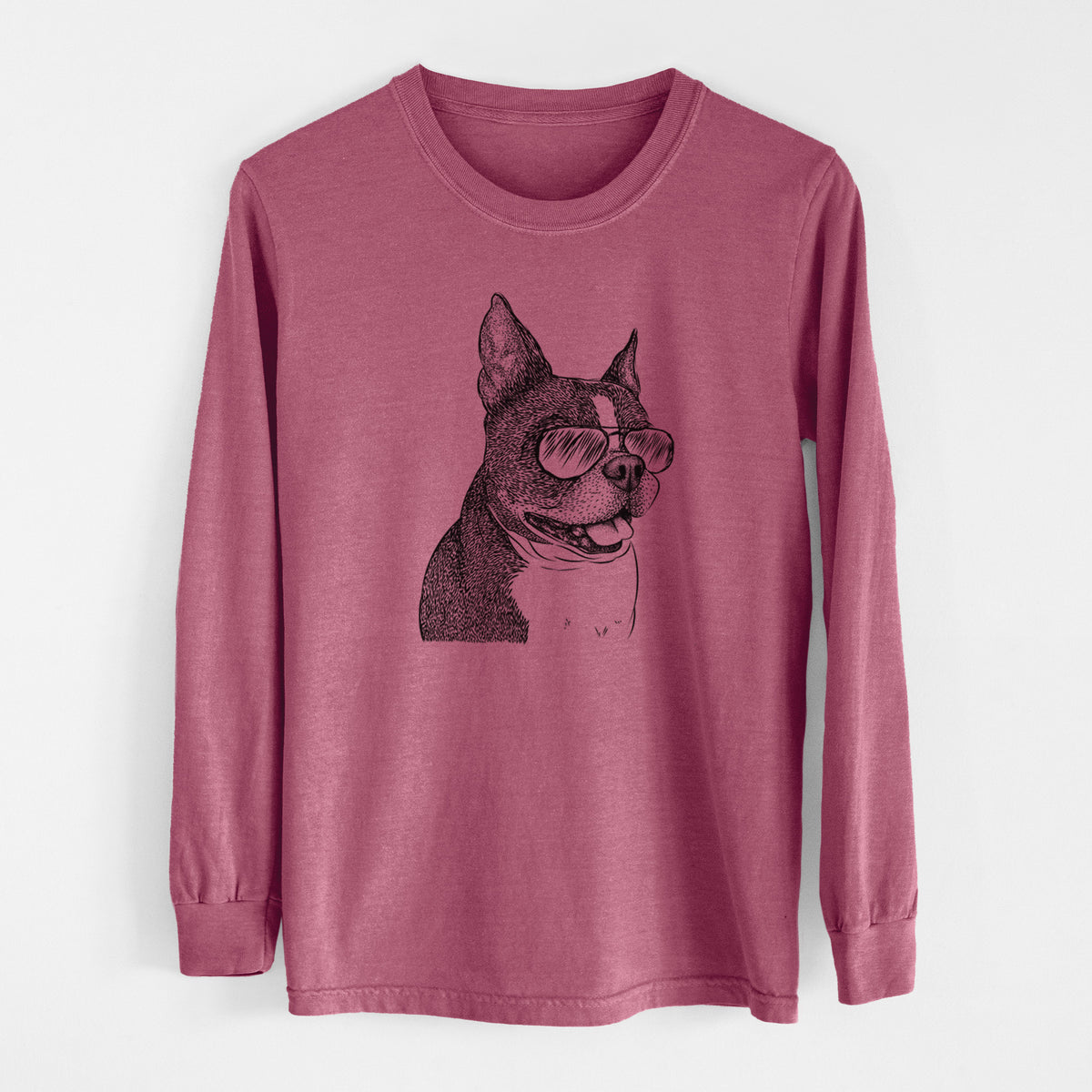 Aviator Ralphie the Boston Terrier - Men's Heavyweight 100% Cotton Long Sleeve