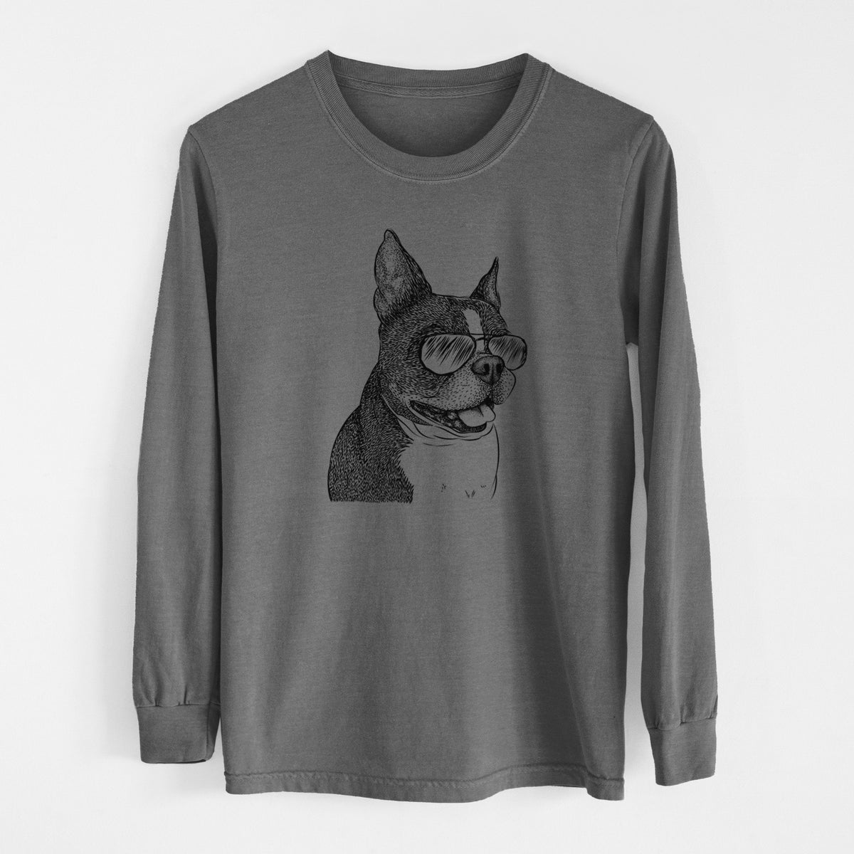 Aviator Ralphie the Boston Terrier - Men&#39;s Heavyweight 100% Cotton Long Sleeve