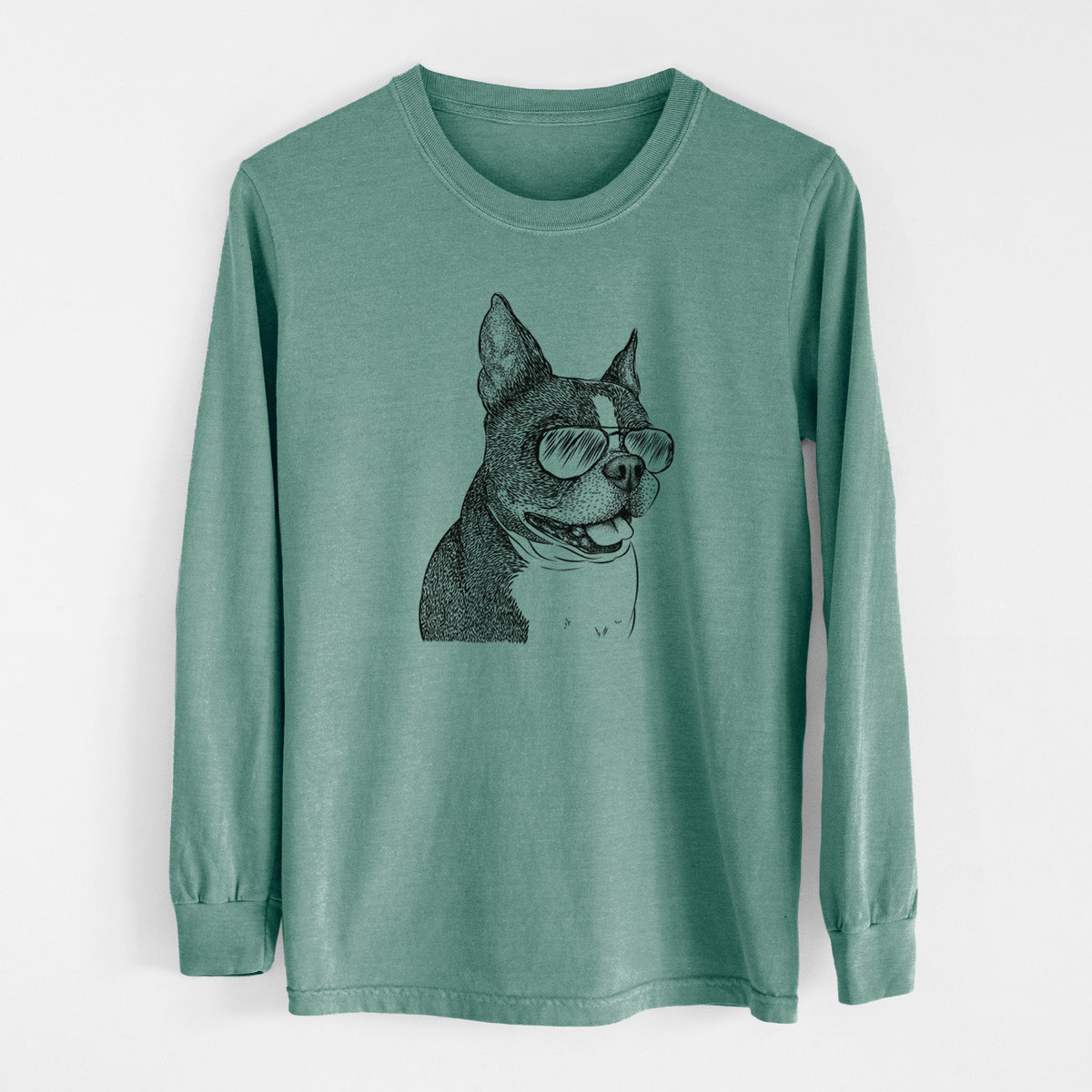Aviator Ralphie the Boston Terrier - Men's Heavyweight 100% Cotton Long Sleeve