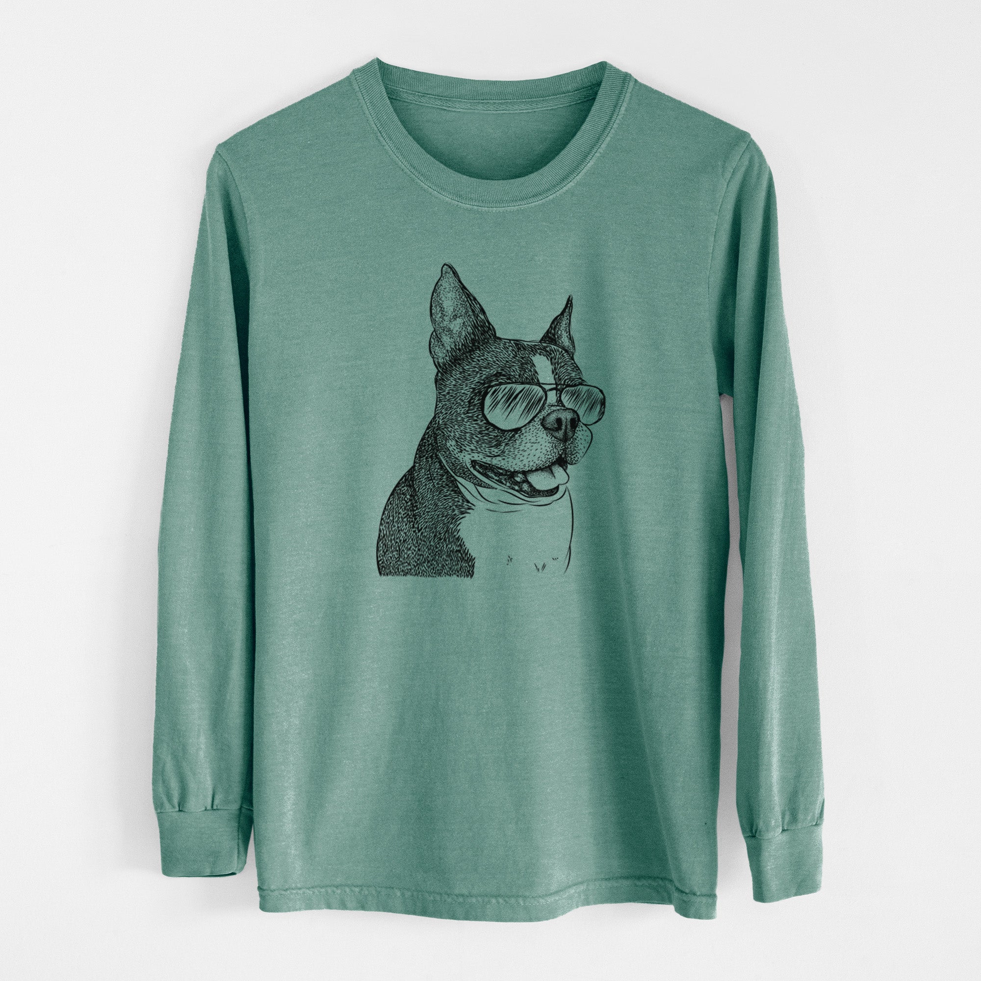 Aviator Ralphie the Boston Terrier - Men's Heavyweight 100% Cotton Long Sleeve