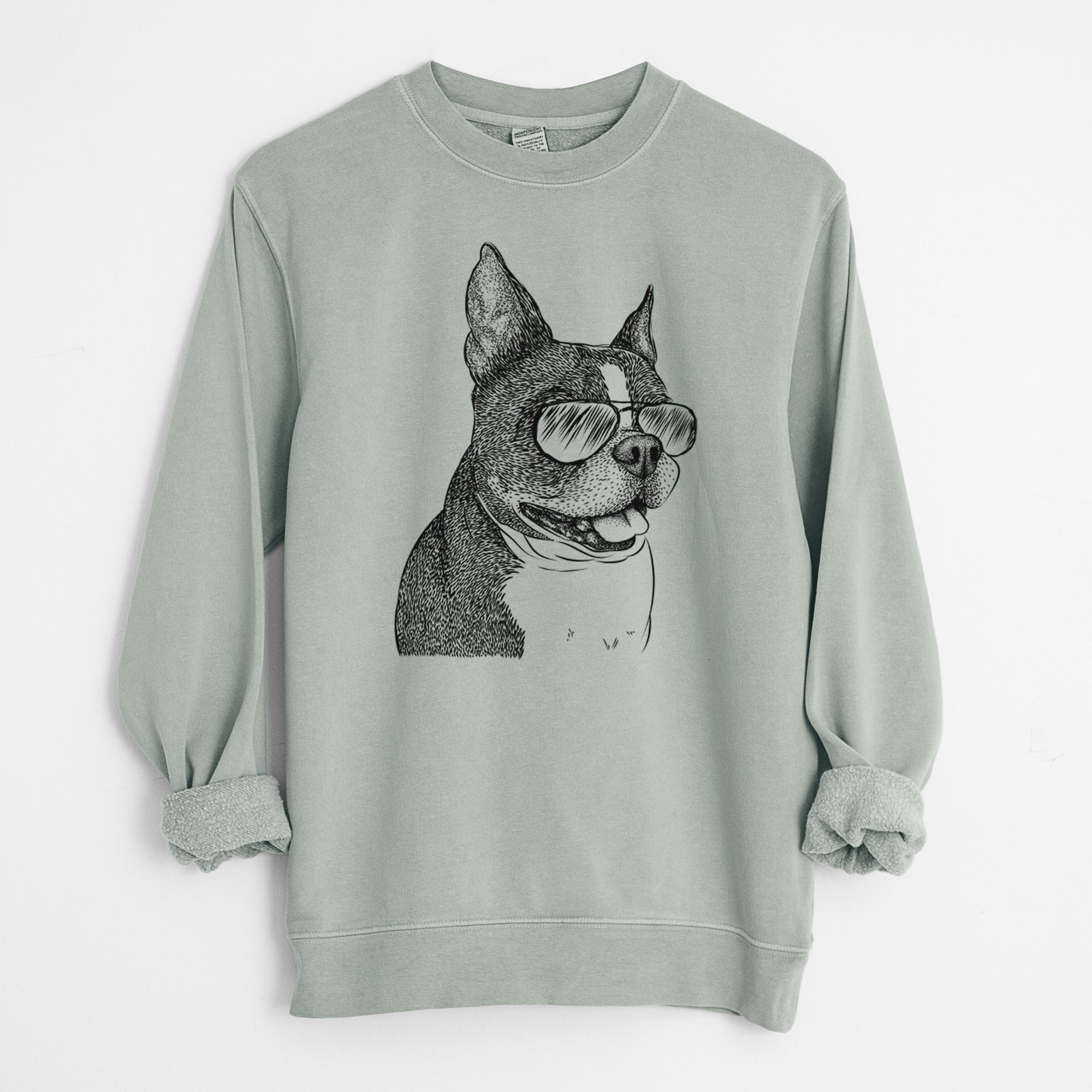 Aviator Ralphie the Boston Terrier - Unisex Pigment Dyed Crew Sweatshirt