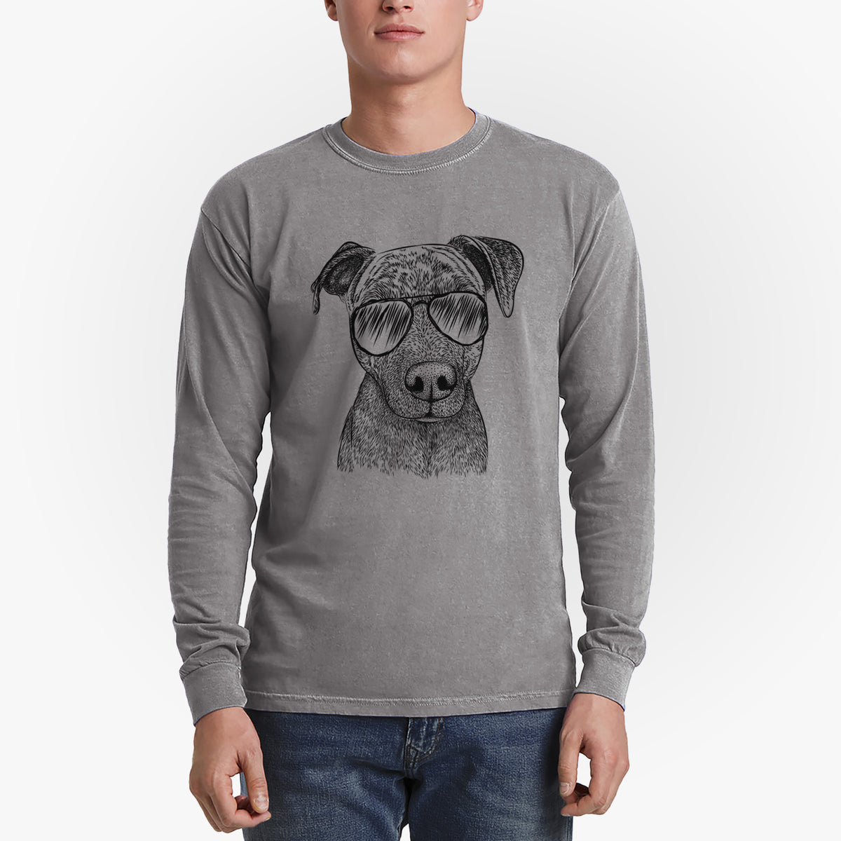 Aviator Reeses the Pitbull - Men's Heavyweight 100% Cotton Long Sleeve