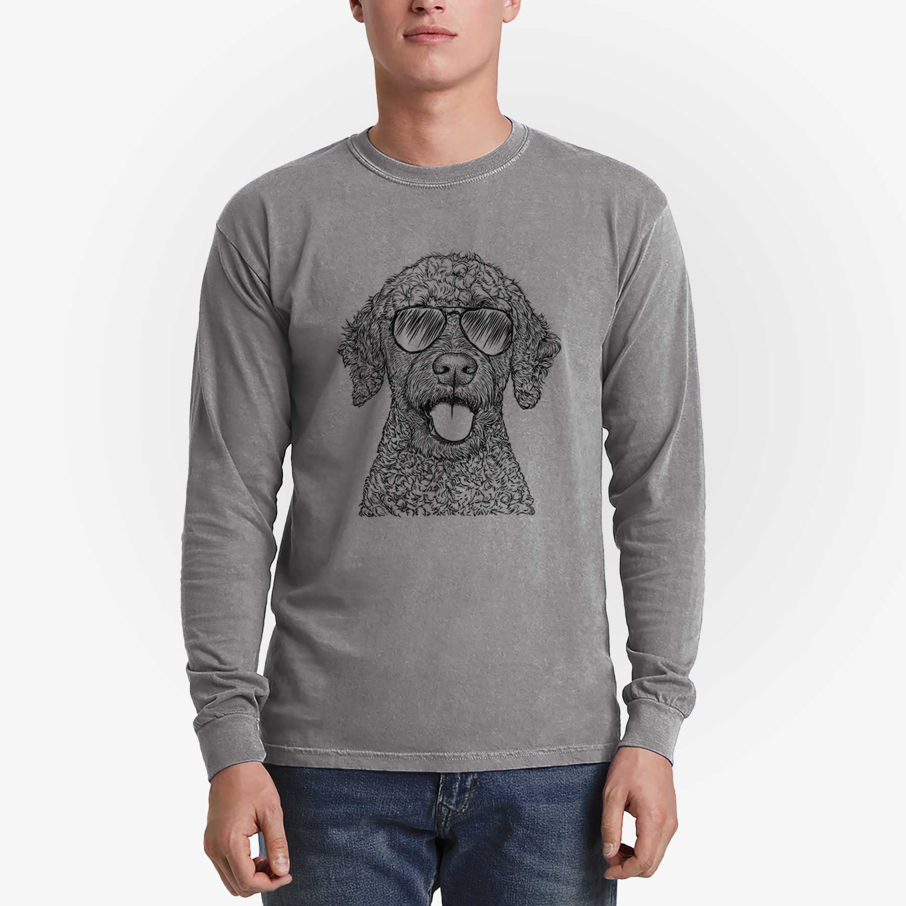 Aviator Reina the Spanish Water Dog - Men's Heavyweight 100% Cotton Long Sleeve