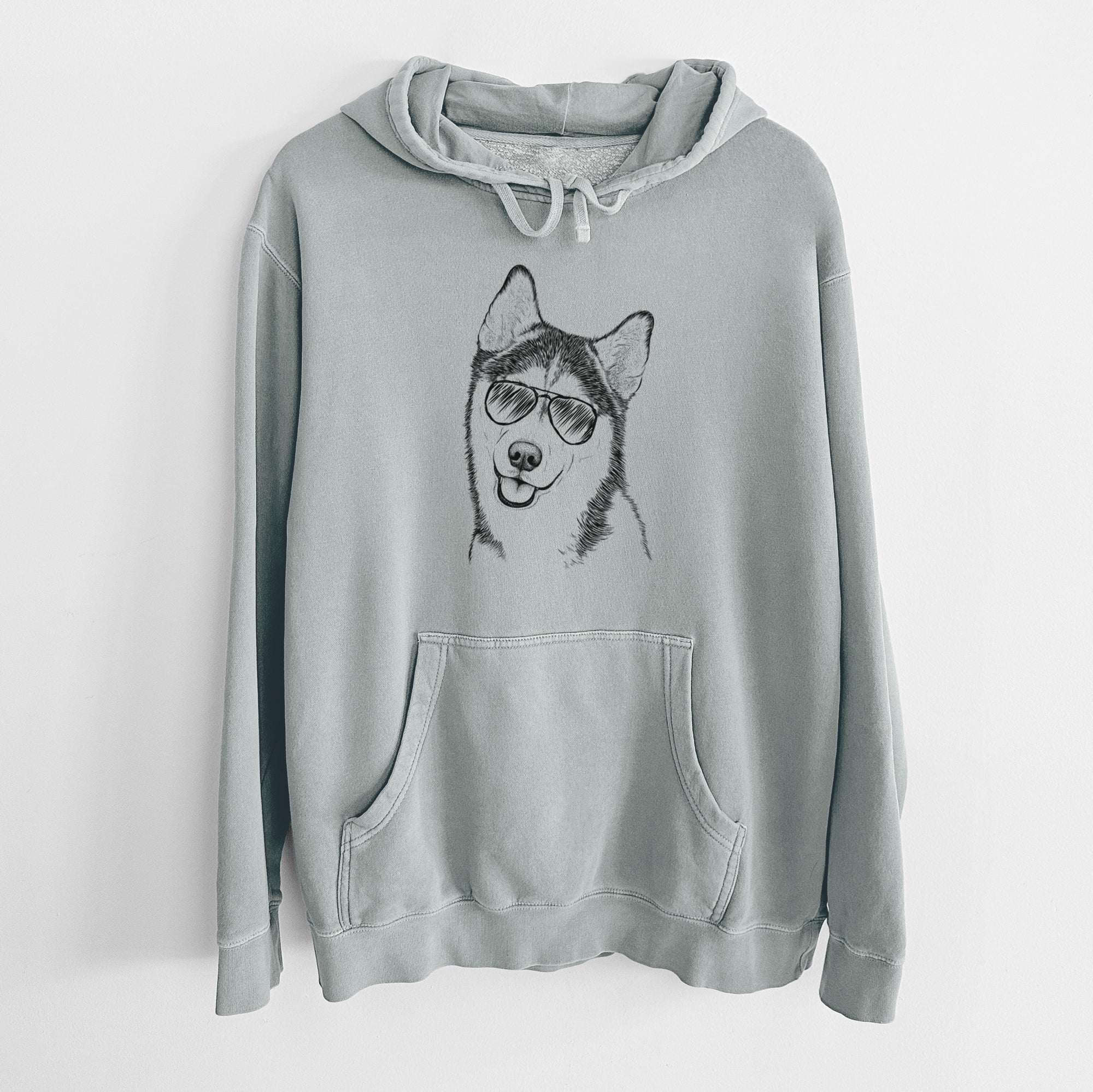 Aviator Remmie the Siberian Husky - Unisex Pigment Dyed Hoodie