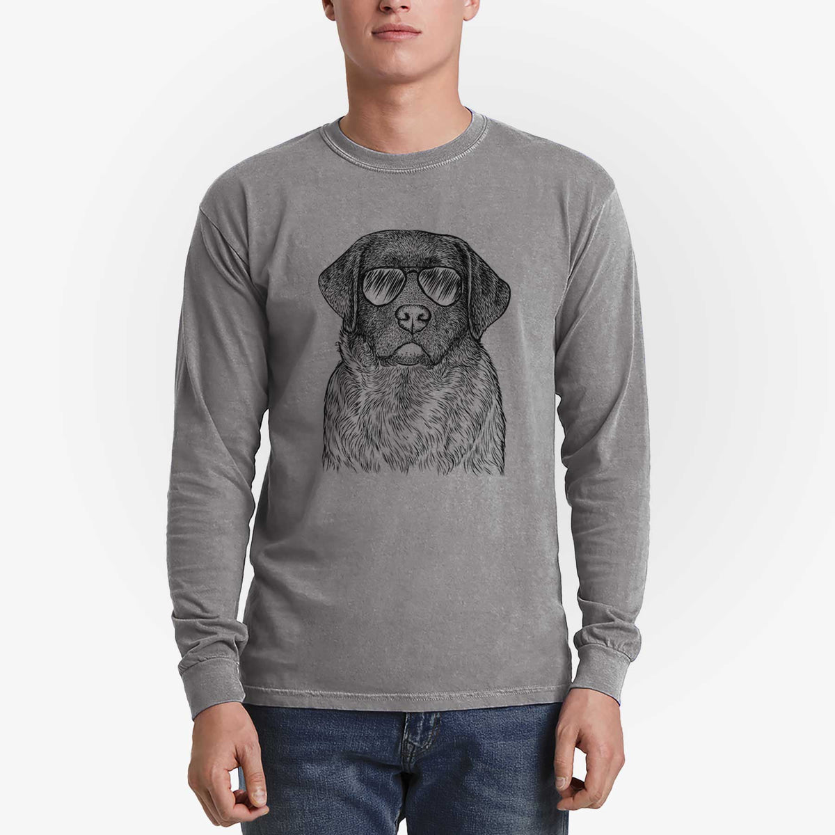Aviator River the English Labrador Retriever - Men's Heavyweight 100% Cotton Long Sleeve